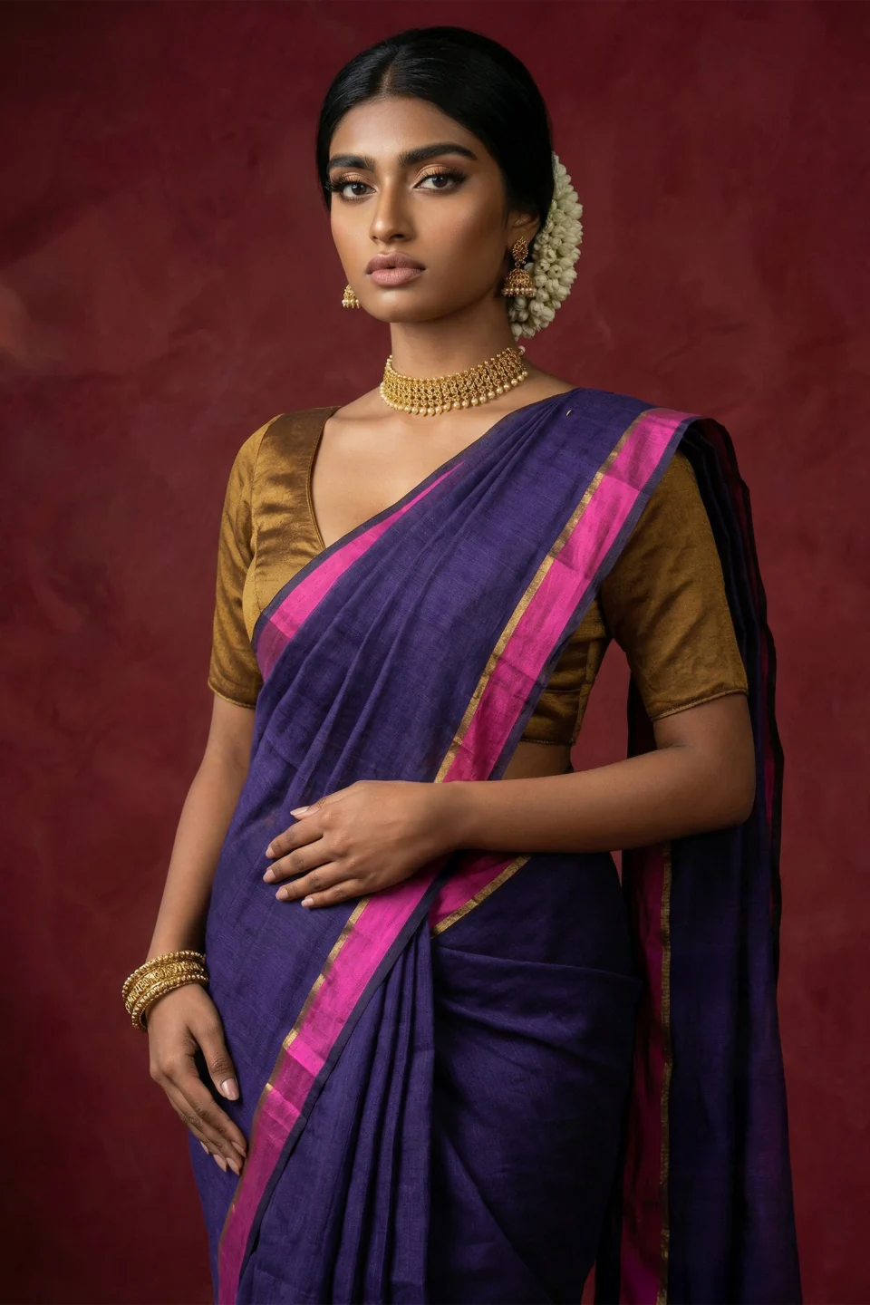 Avnika Purple Handwoven Cotton Saree - Image 5