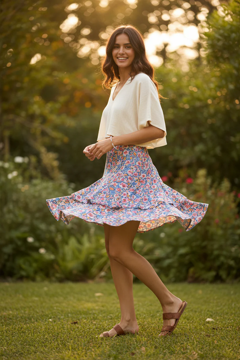 Women Layered Floral Print Skirt - Image 6