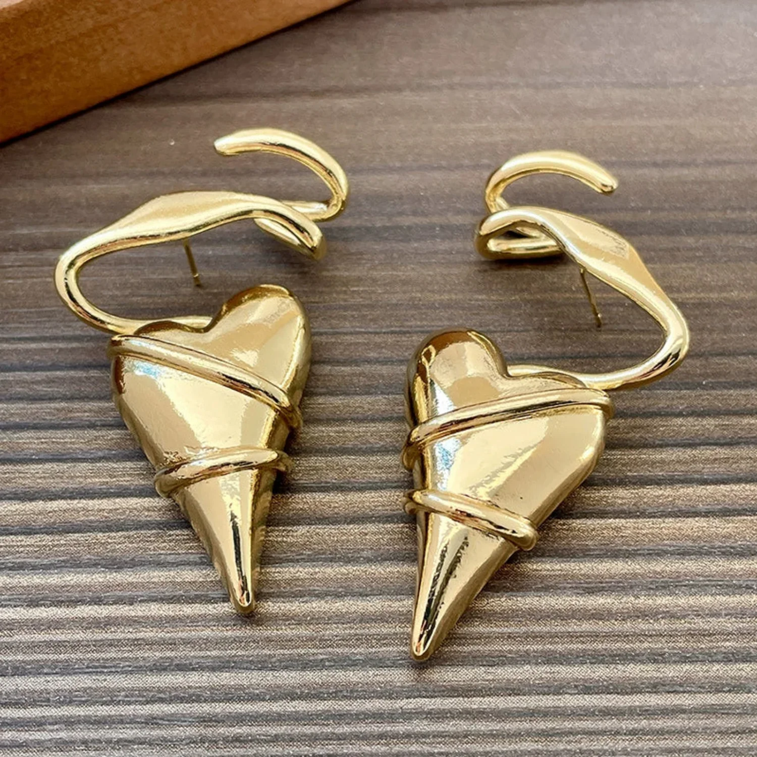 Bold Golden Heart Wrap Earring