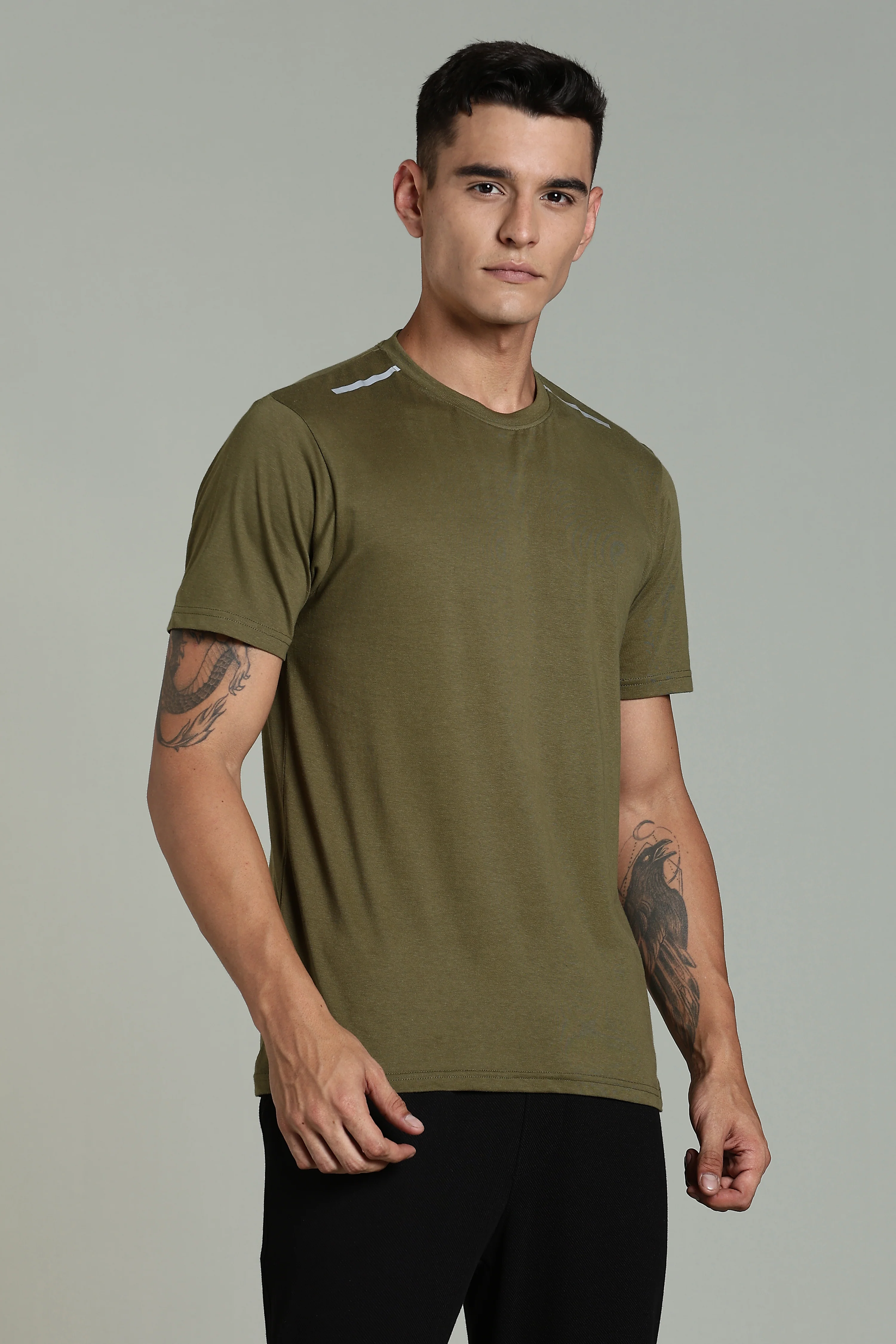 Men Olive Printed Cotton Regular T-Shirt - Image 9