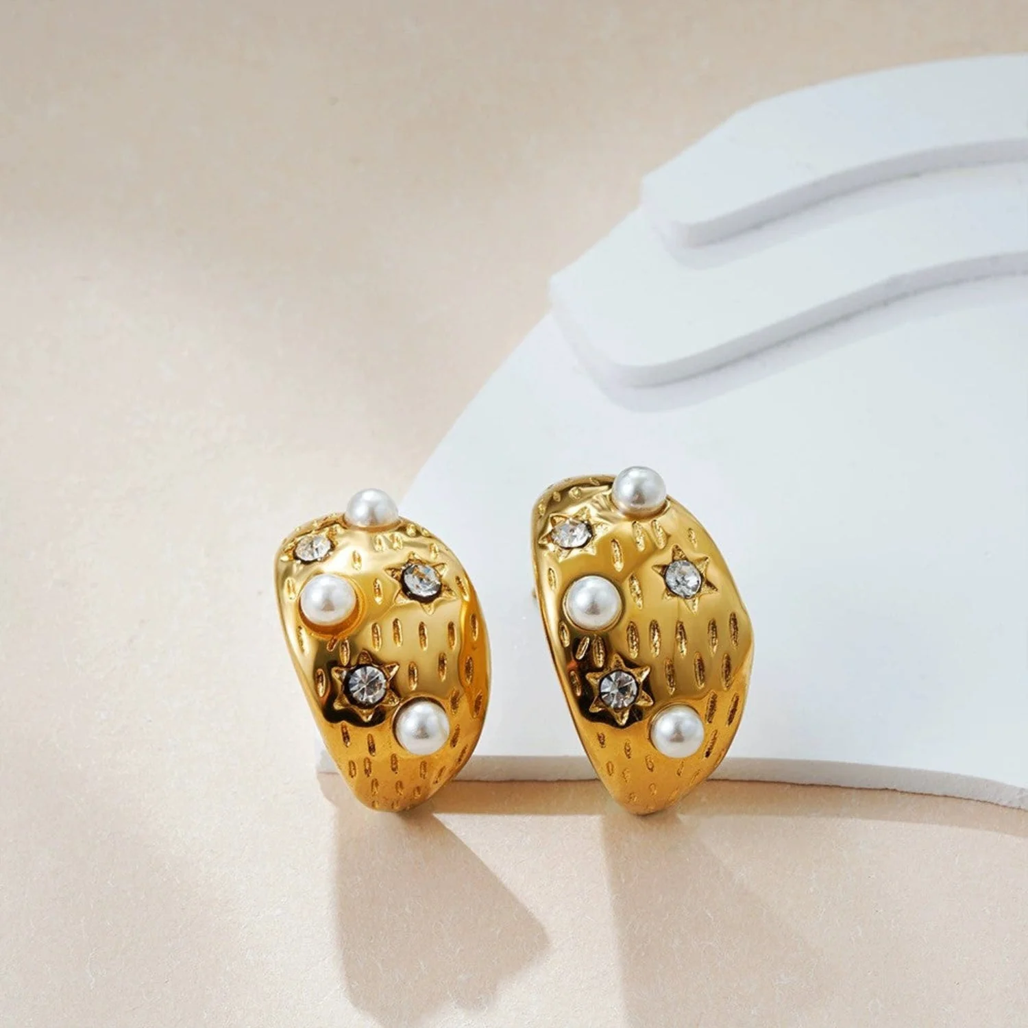 Celestial Glow Pearl Hoop Earring