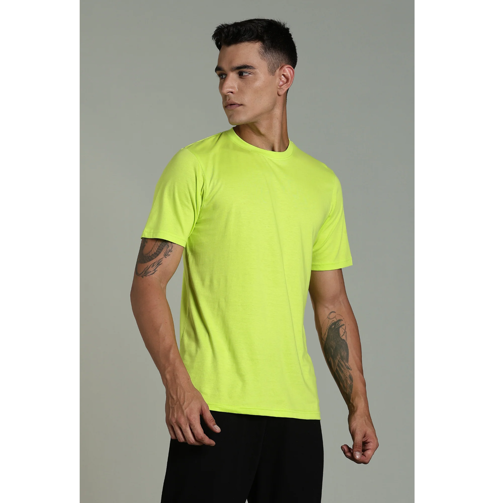 Men Fluorescent Green Cotton Regular T-Shirt - Image 4