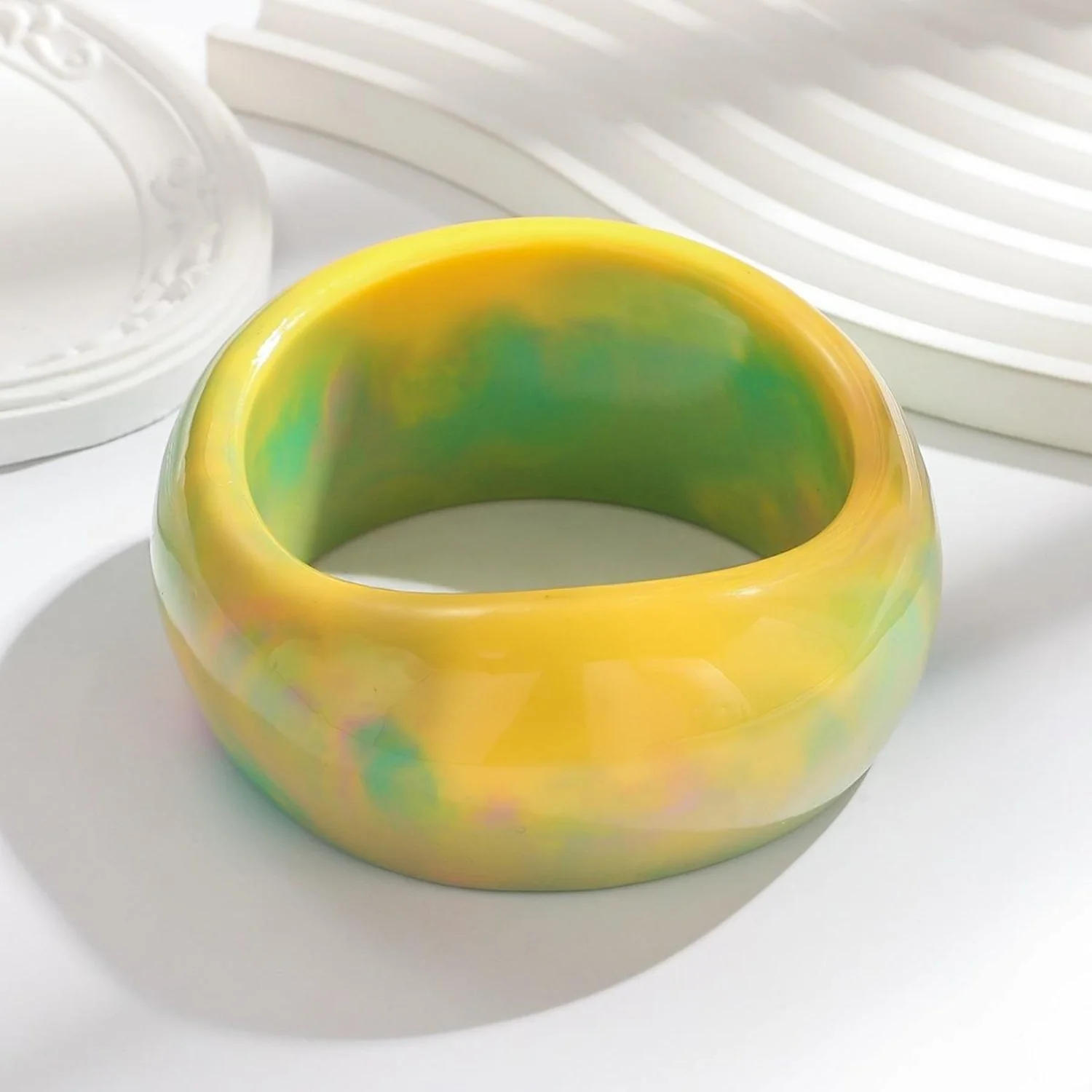 European And American Style Fashion Macaron Color Gradient Resin Bracelet Personality Retro Geometric Round Bracelet