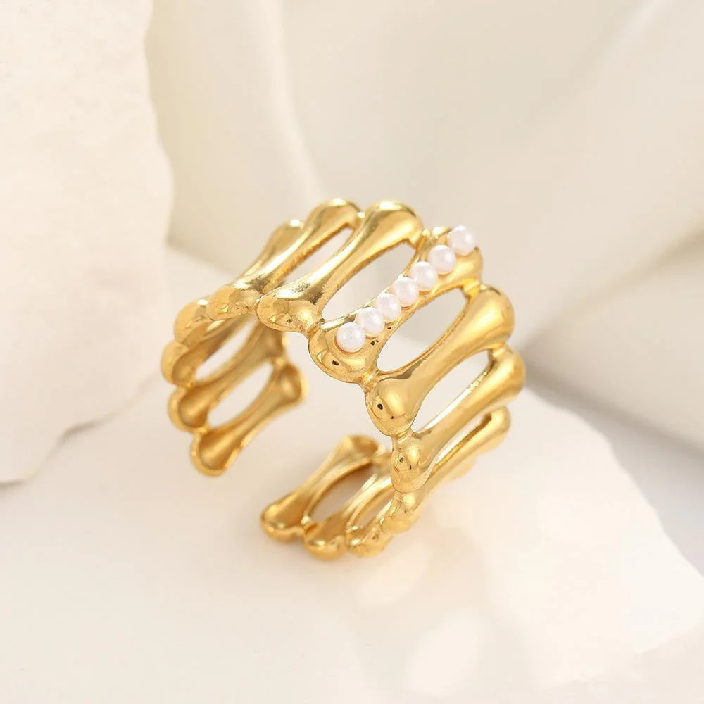 Geometric Vertical Stripes Bead Open Ring