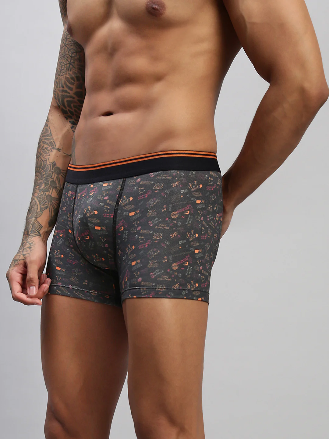 Men Black Modal Printed Trunks - Image 3