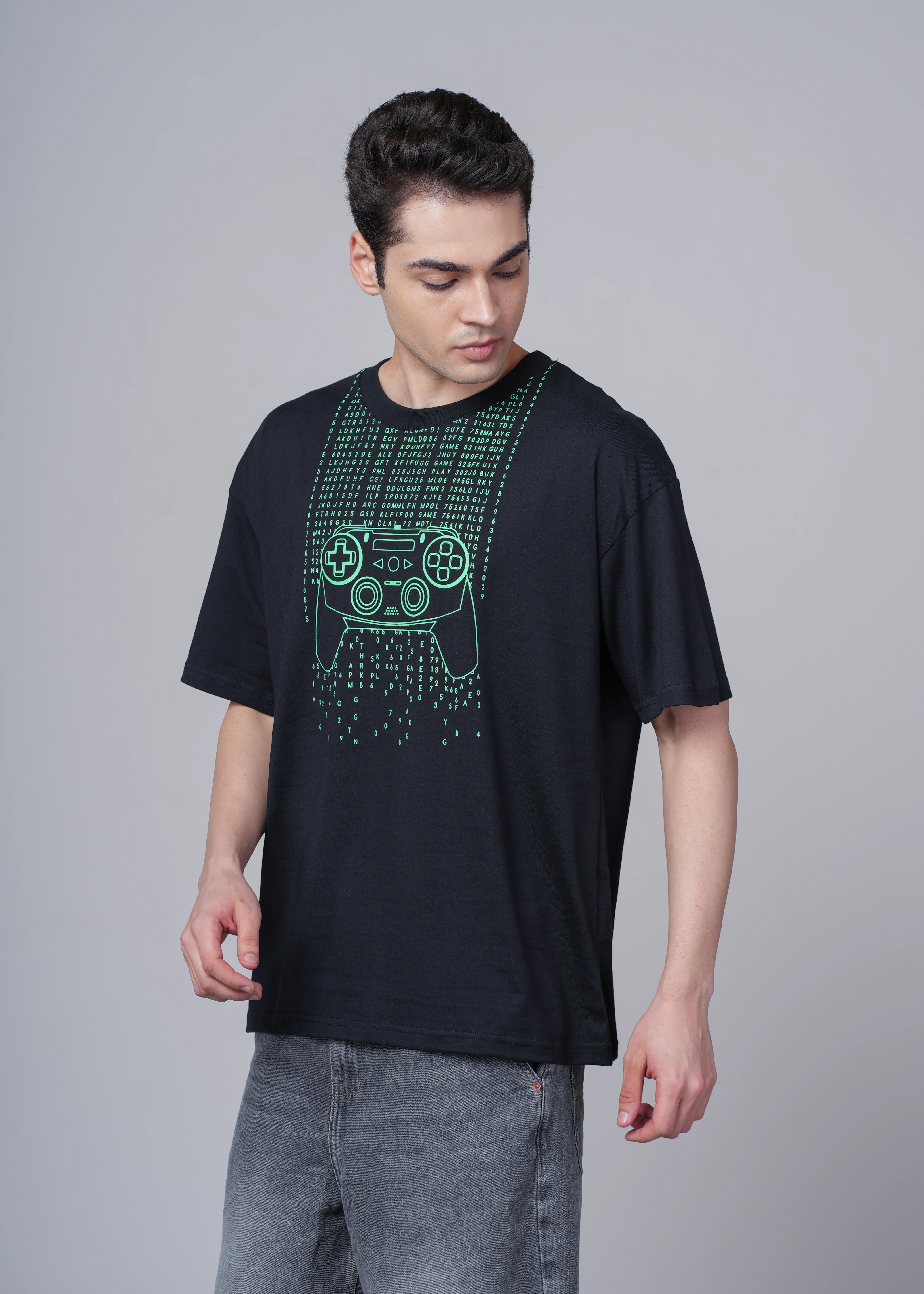 Men Black Graphic Cotton Oversized T-Shirt - Image 3