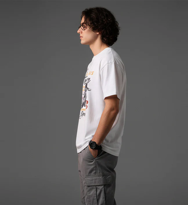 Men White Graphic Cotton Oversized T-Shirt - Image 5