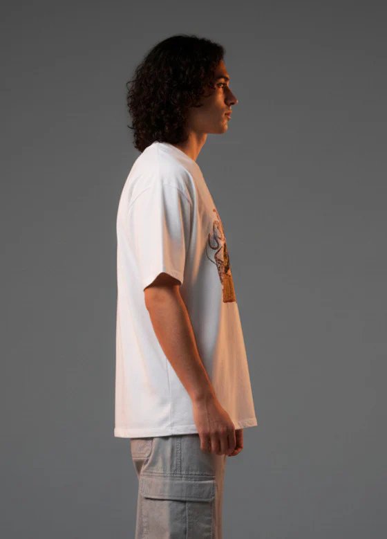 Men White Graphic Cotton Oversized T-Shirt - Image 4