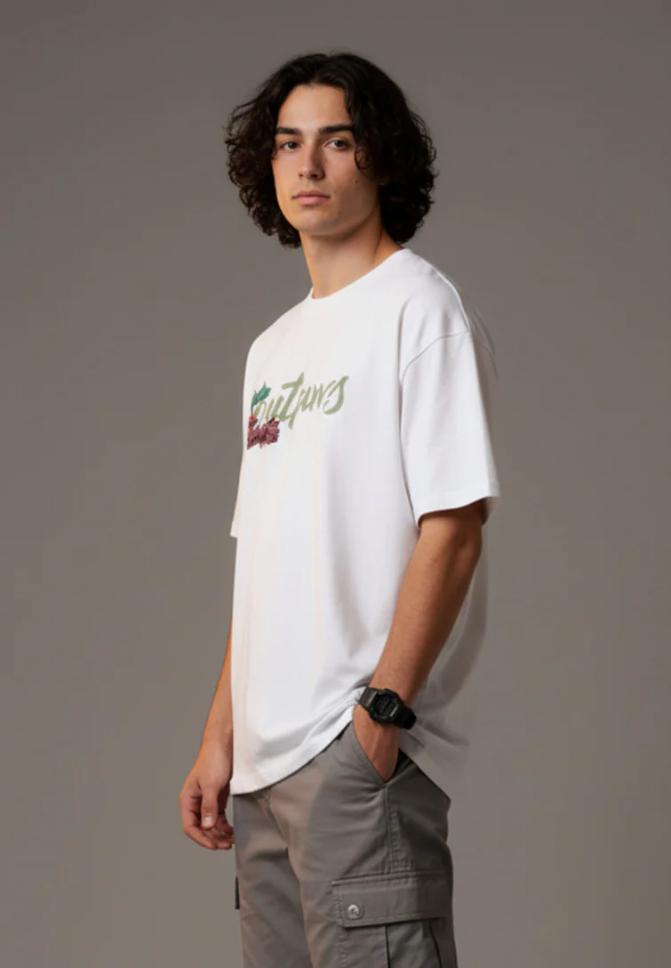 Men White Graphic Cotton Oversized T-Shirt - Image 3