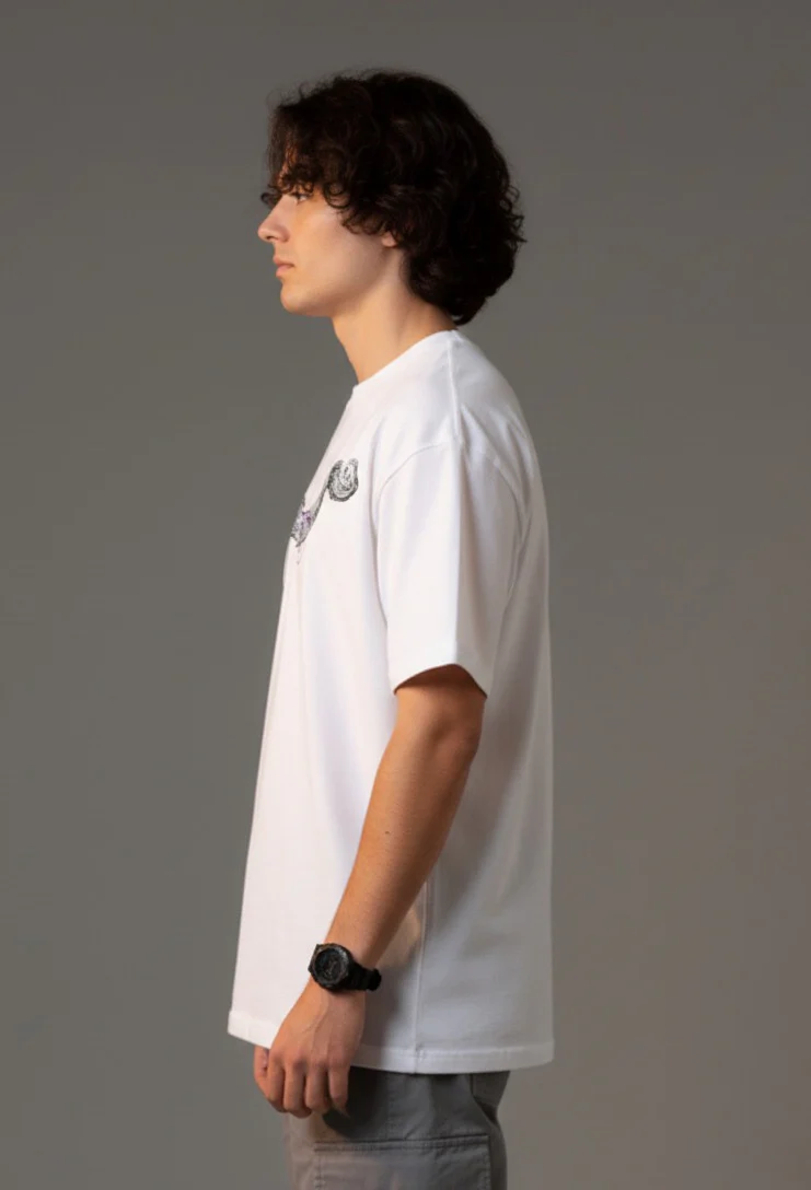 Men White Graphic Cotton Oversized T-Shirt - Image 5