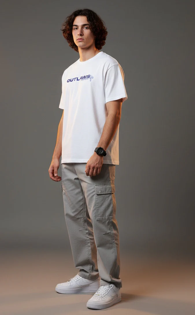 Men White Graphic Cotton Oversized T-Shirt - Image 4