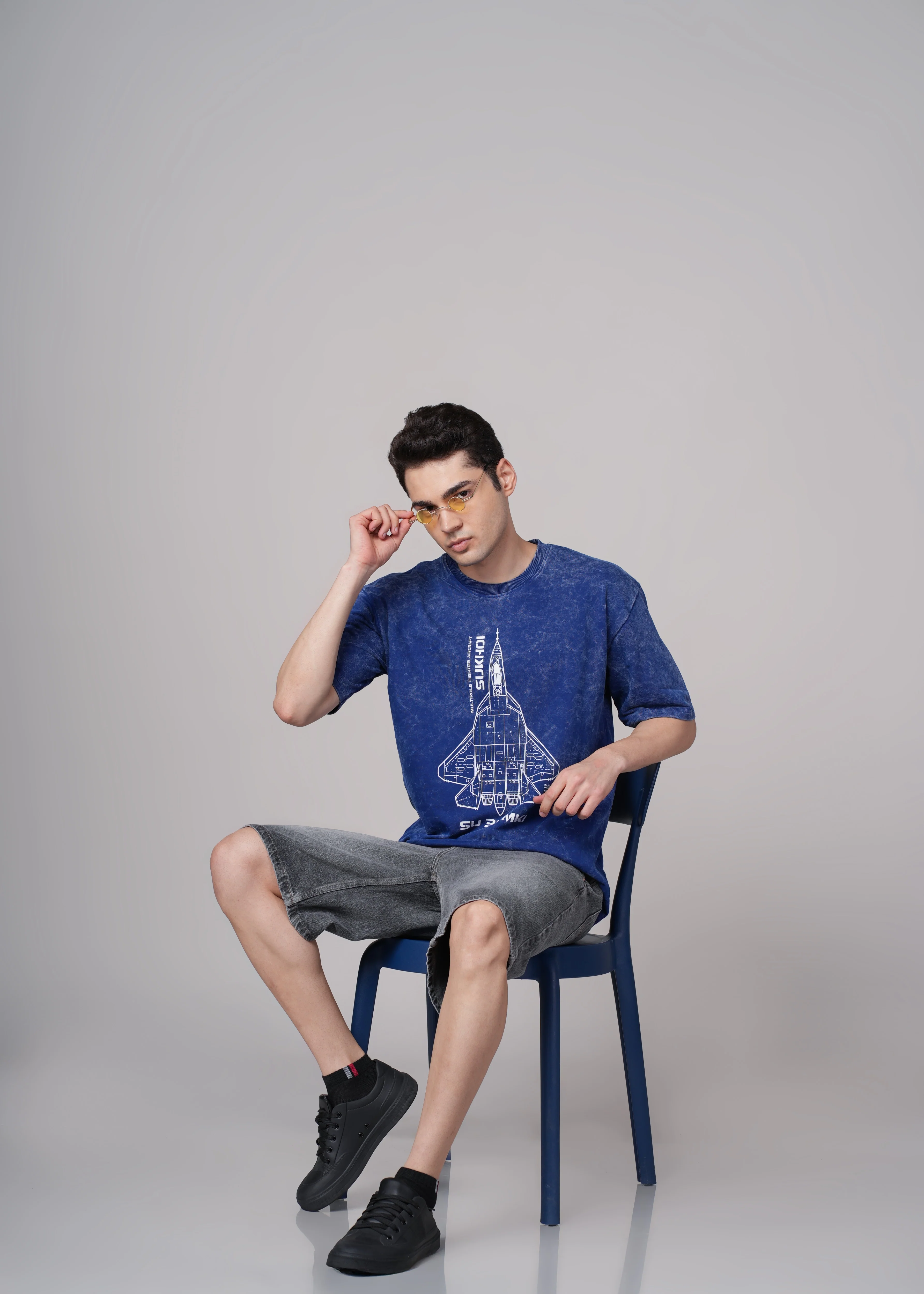 Men Blue Graphic Cotton Oversized T-Shirt - Image 8
