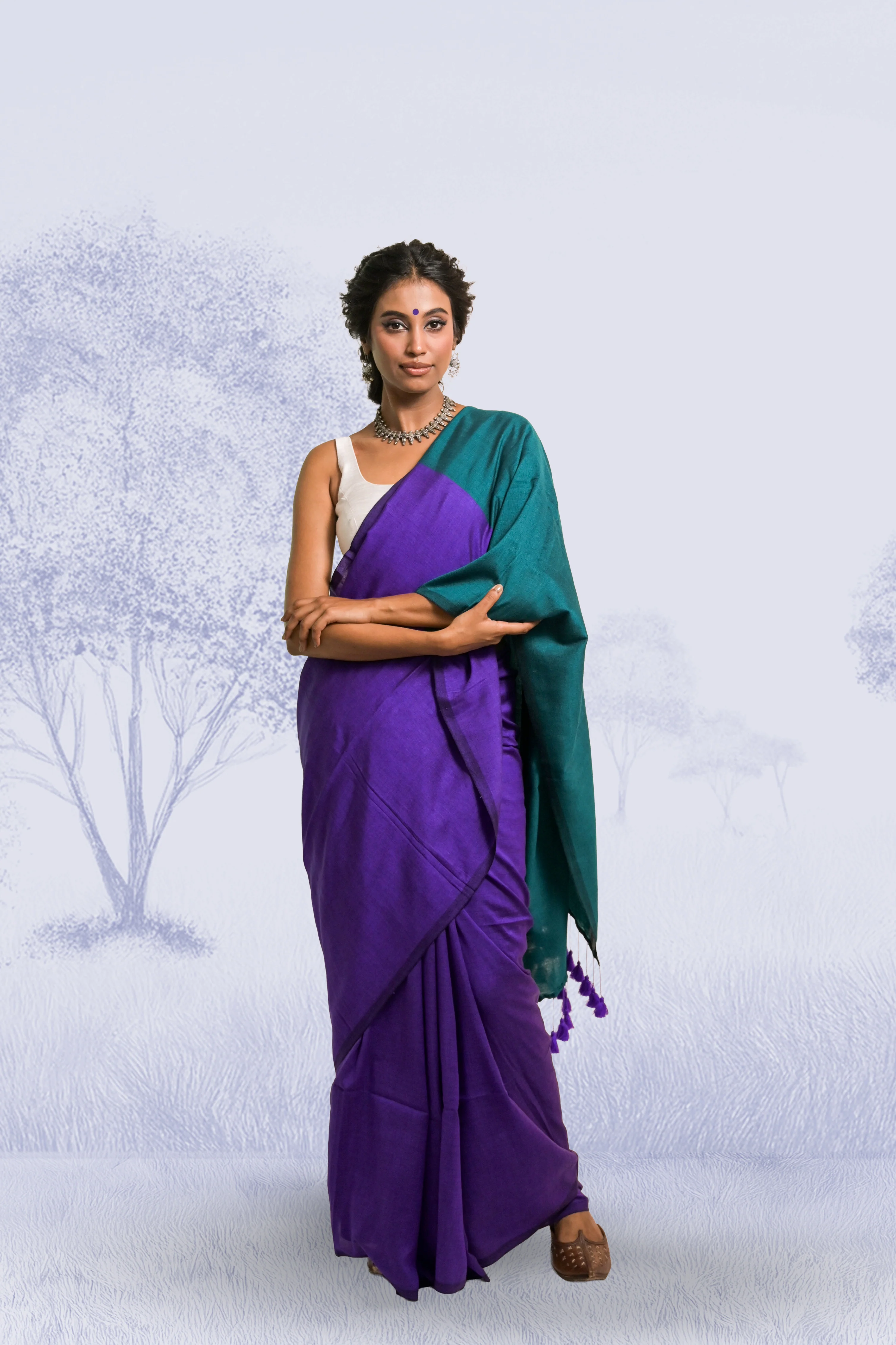 Hawa Hawai Purple Handloom Cotton Acrylic Saree