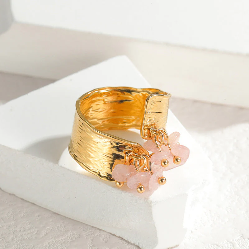 Light Pink Stone Drop Irregular Gold Ring
