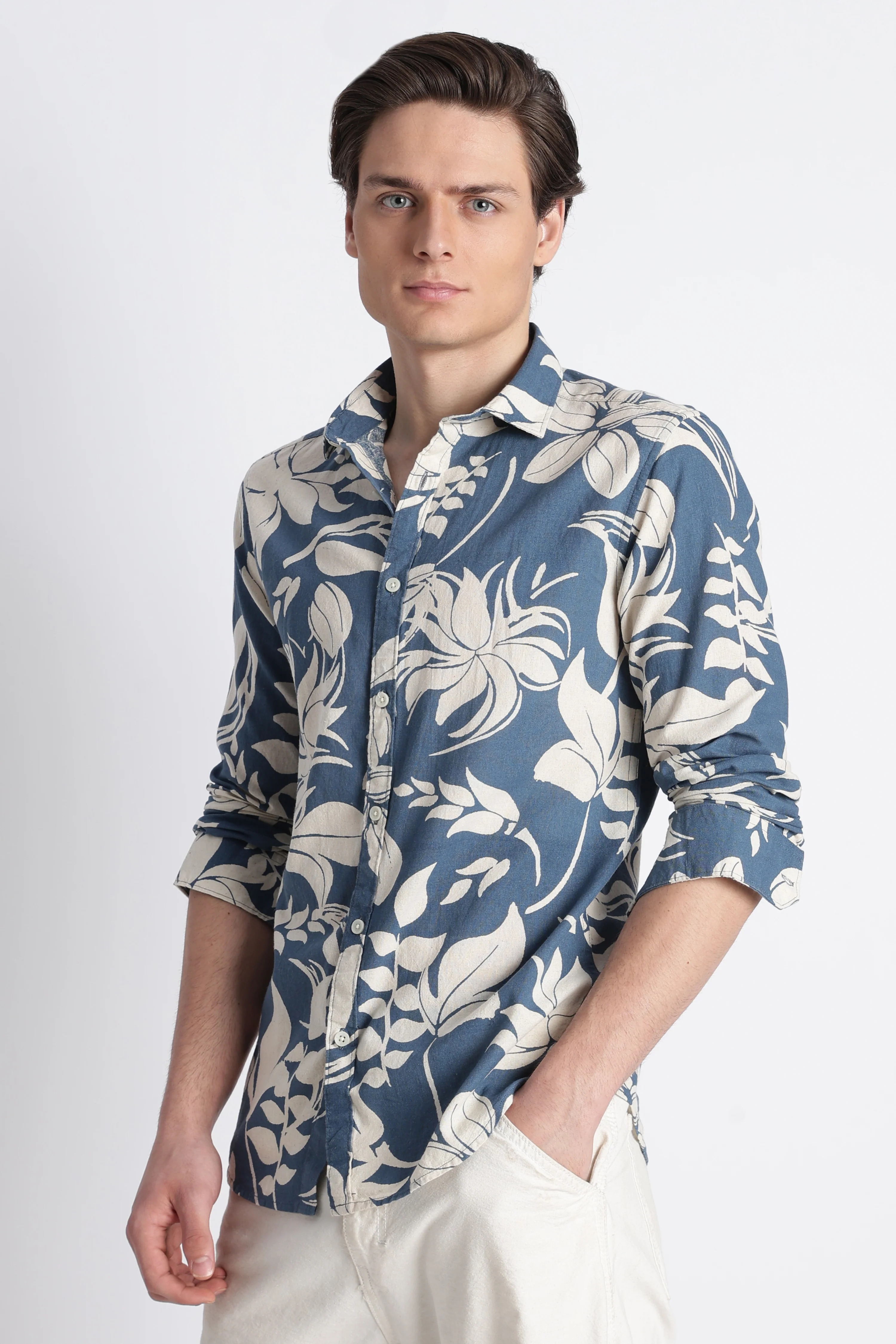 Men Abstract Block Print Shirt - Image 9