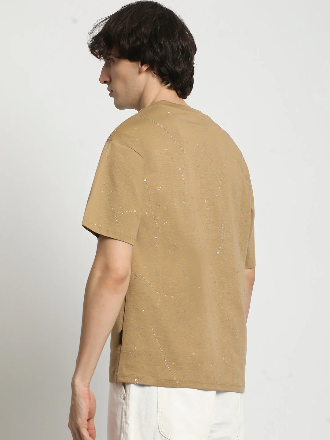 Men Abstract Paint Splatter Crew Neck T-Shirt - Image 4