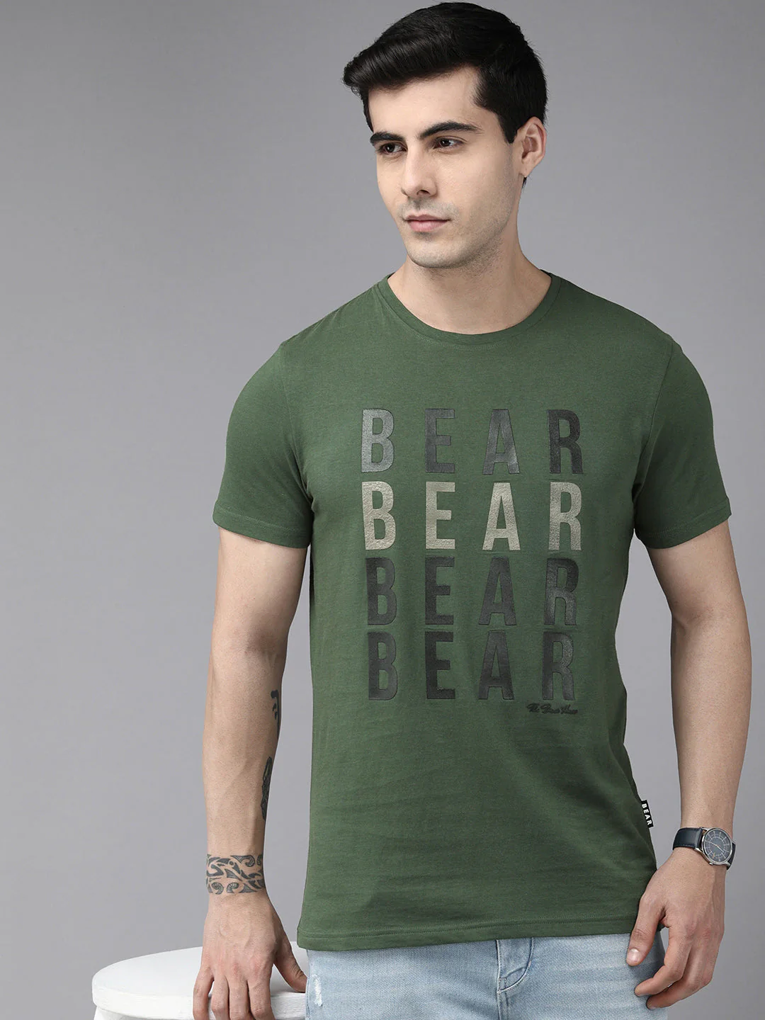 Men Ardor Edition Green Brand Logo Printed Pure Cotton Slim Fit T-shirt
