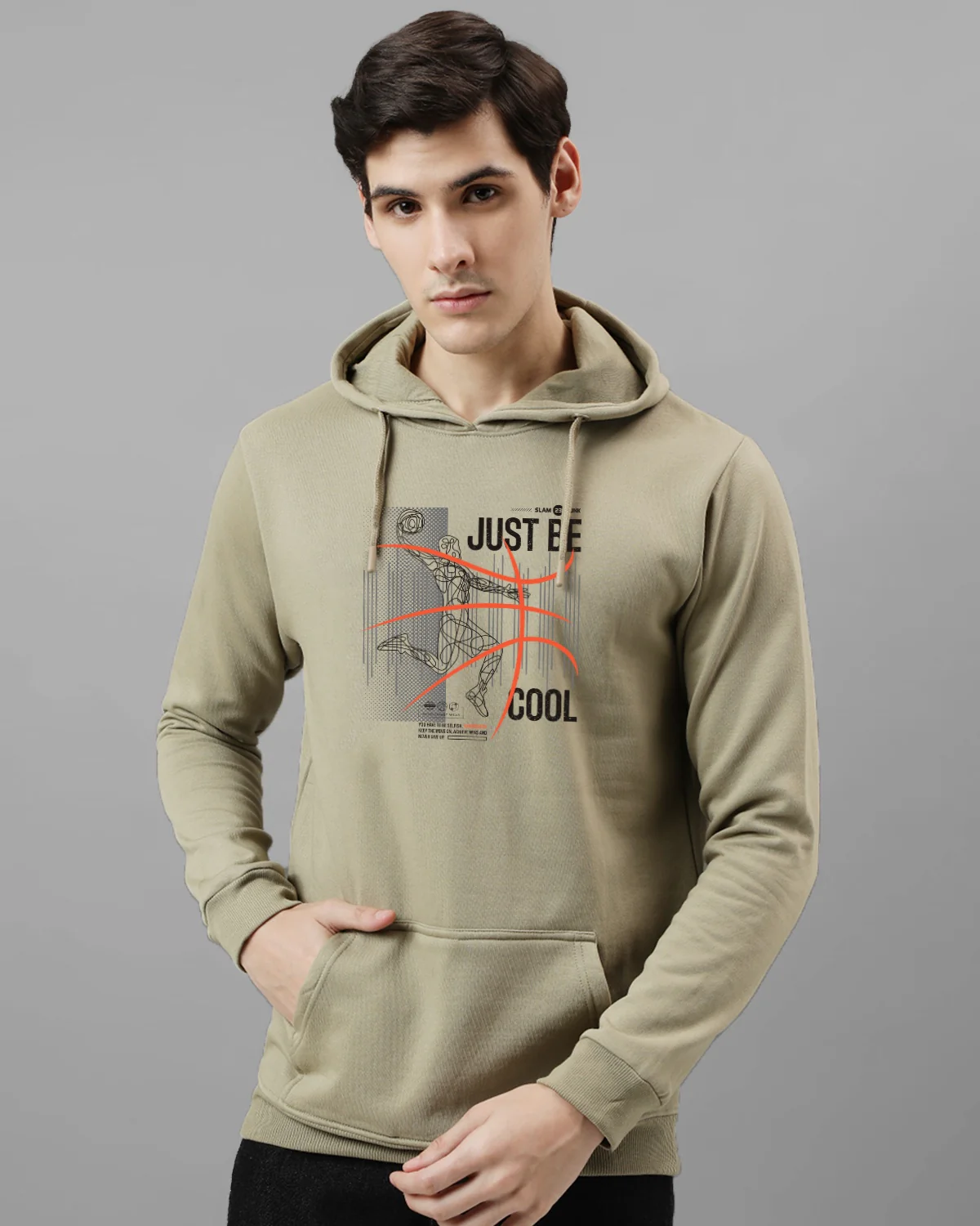 Men Beige Basketball Design Hoodie