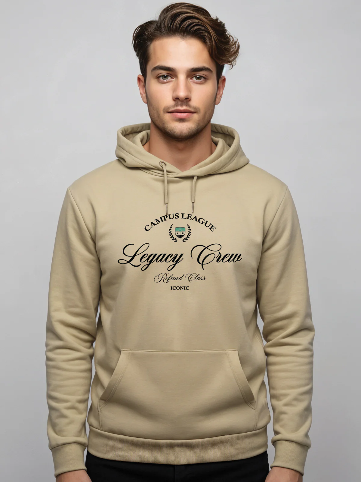 Men Beige Campus League Legacy Crew Hoodie