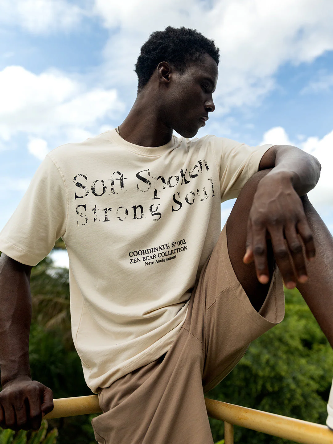 Men Beige Oversized Crew Neck T-Shirt