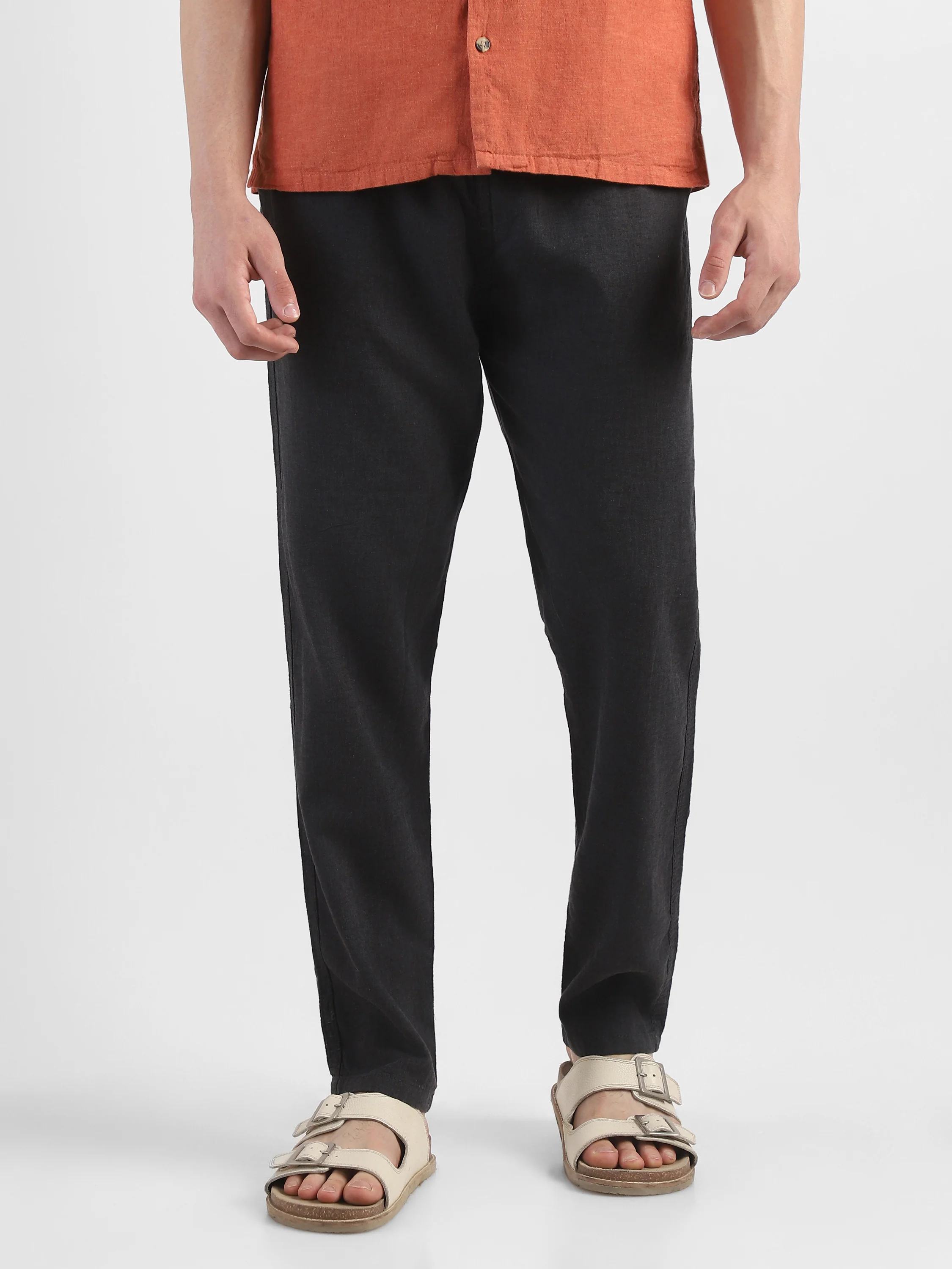 Men Black Cotton Blend Comfort Fit Pants