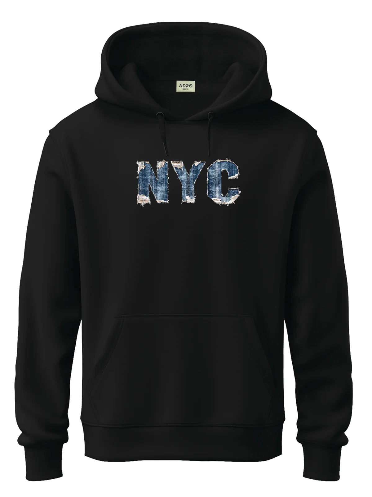 Men Black Cotton Fleece Printed Hoodie