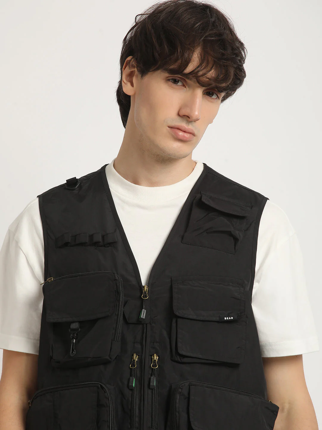 Men  Black Multi-Pocket Utility Jacket
