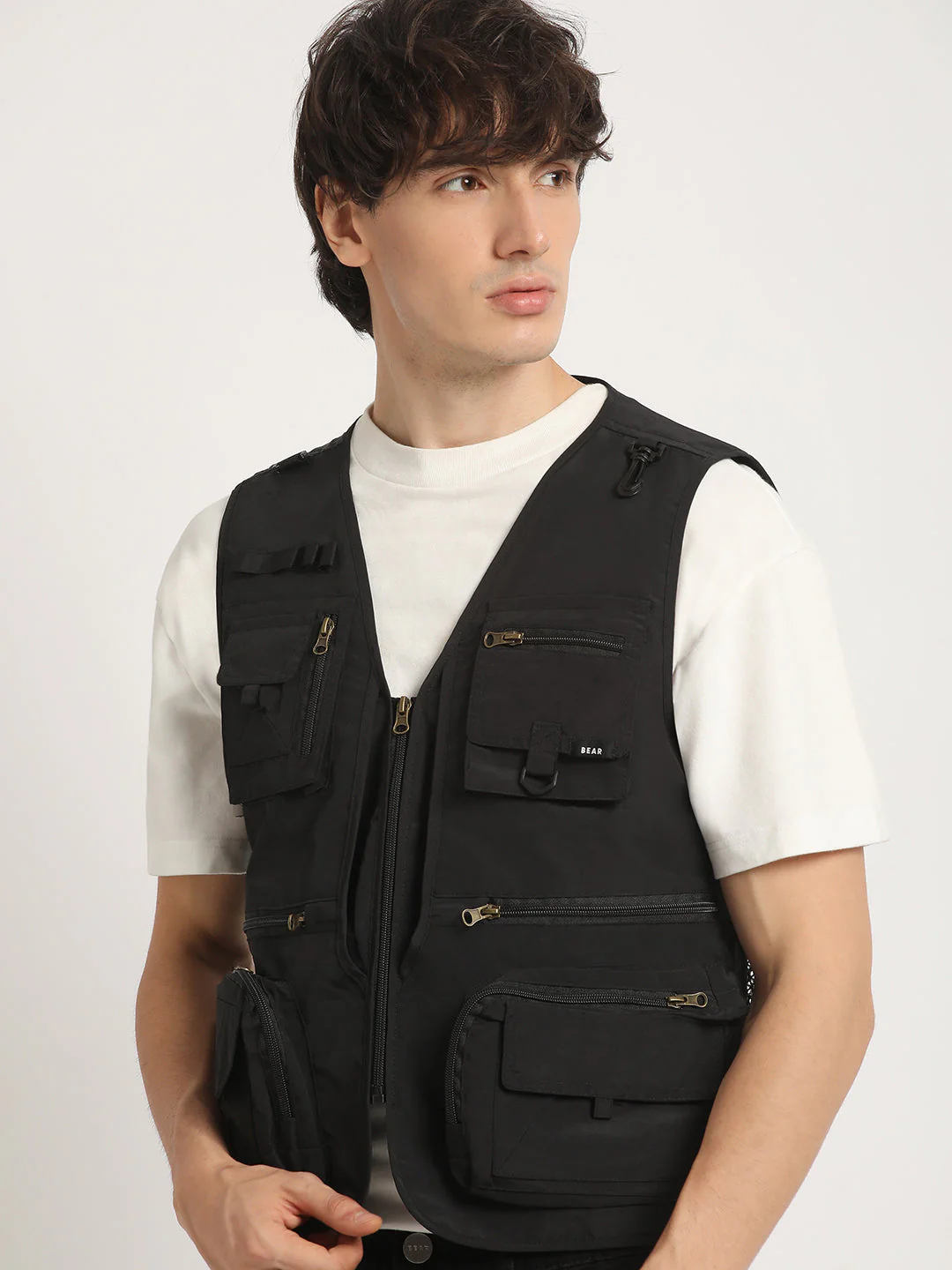Men  Black Multi-Pocket Utility Jacket