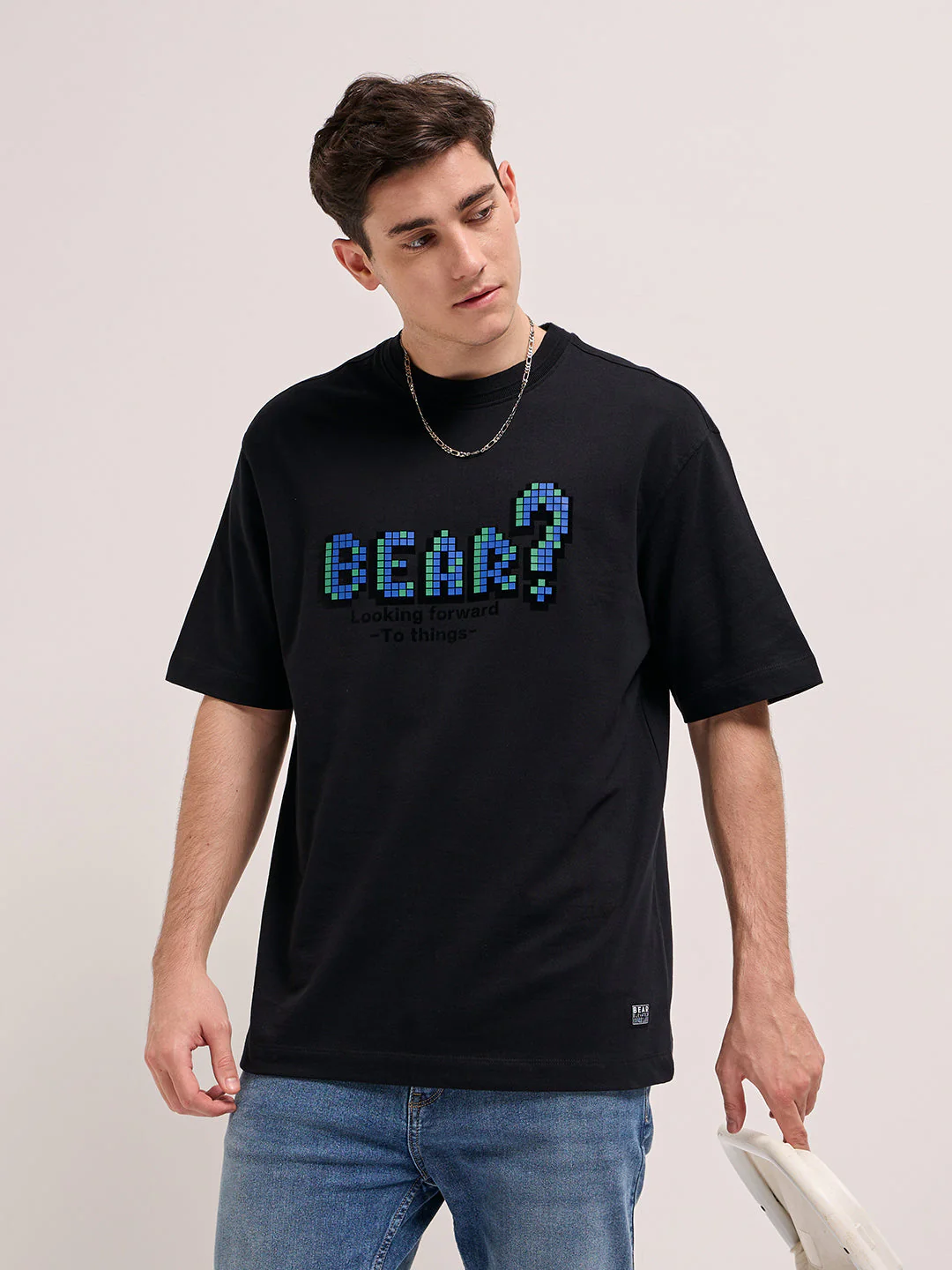 Men Black Oversize Graphic Printed Crew Neck T-shirt