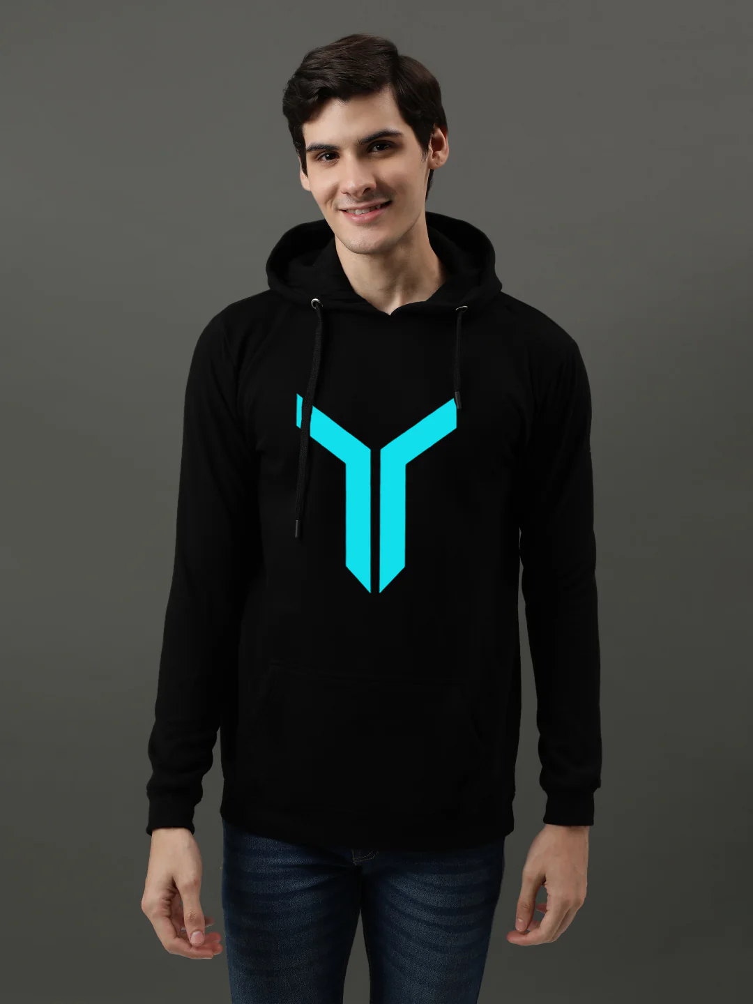Men Black Printed Hoodie