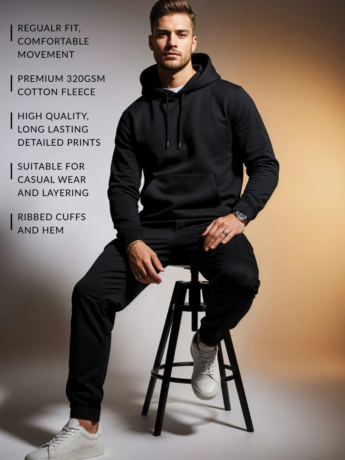 Men Black Printed Hoodie - Image 7