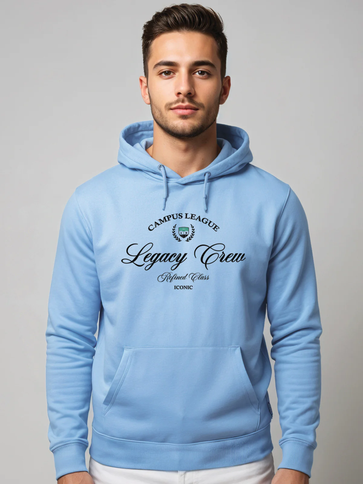 Men Blue Campus League Legacy Crew Hoodie
