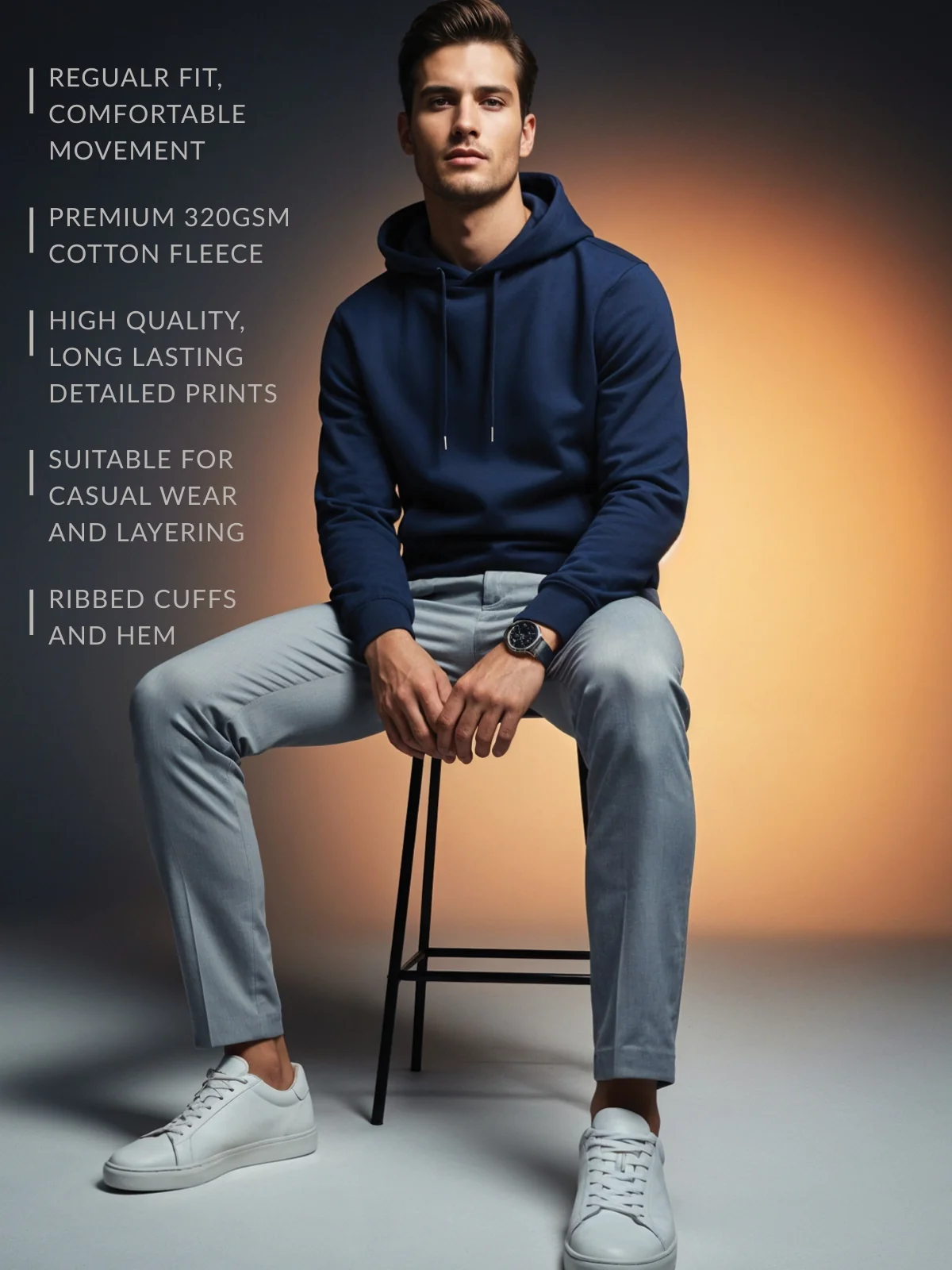 Men Blue Cotton Fleece Printed Hoodie - Image 3