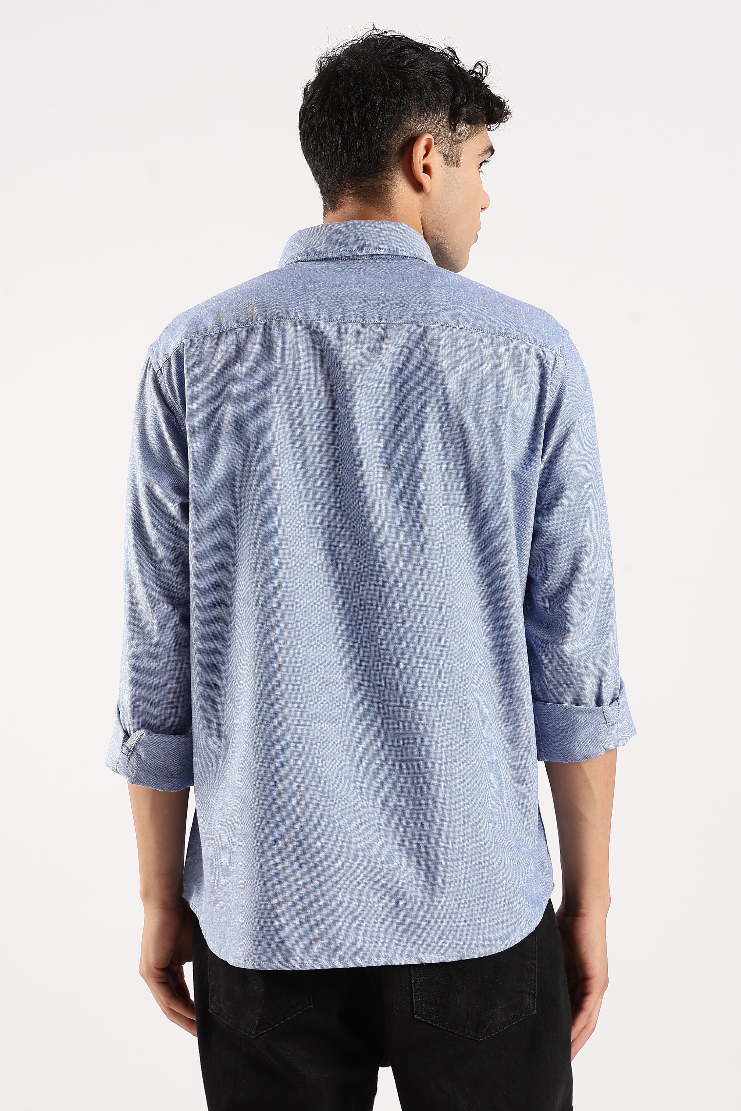 Men Blue Cotton Oxford Shirt - Image 3