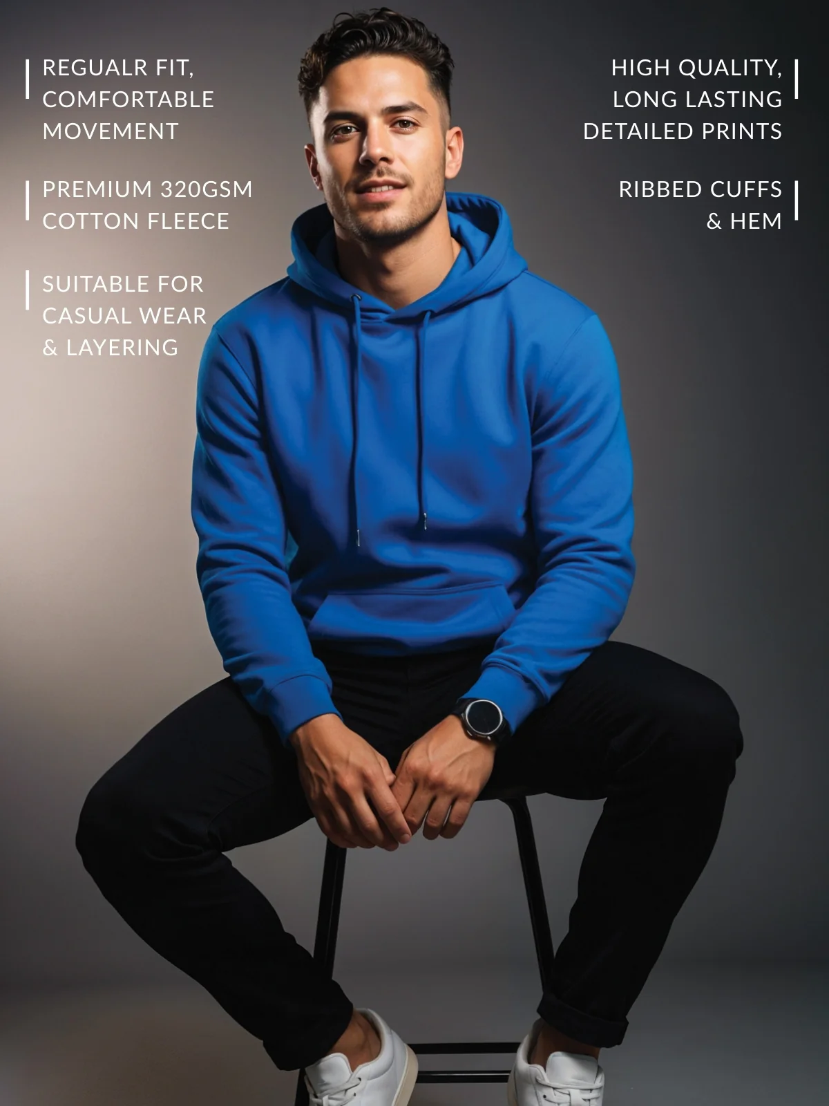 Men Blue Printed Hoodie - Image 4