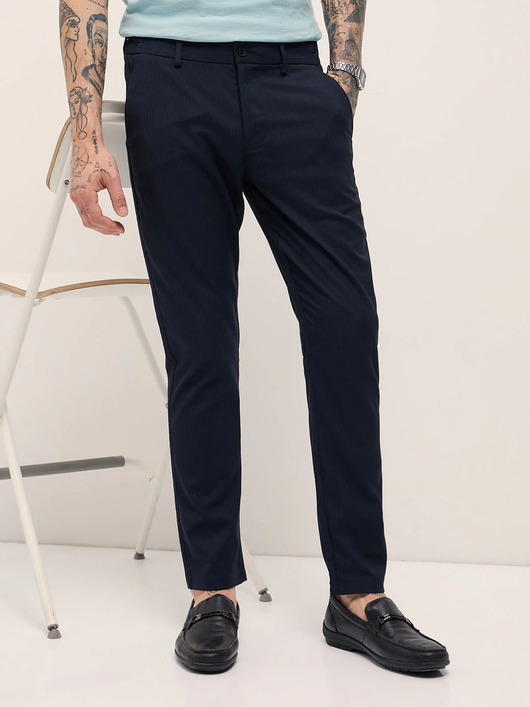 Men Blue Slim Fit Formal Trousers