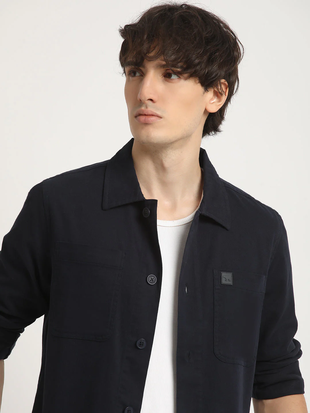 Men  Blue Solid Regular Fit Cotton Overshirt