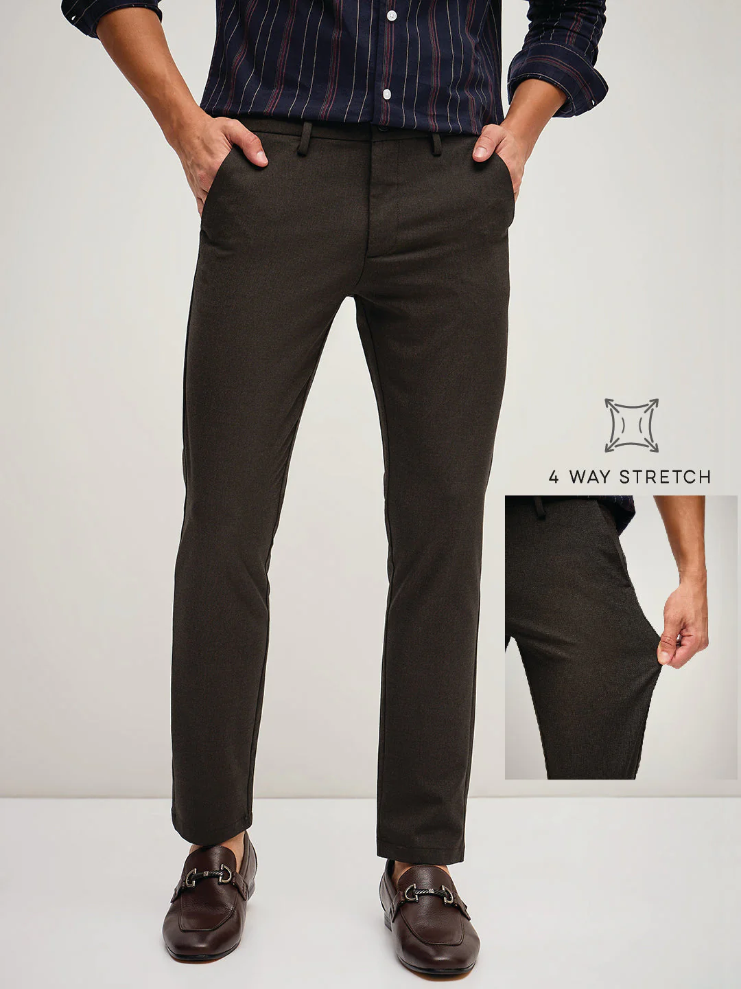 Men Brown 4 Way Stretch Formal Trouser