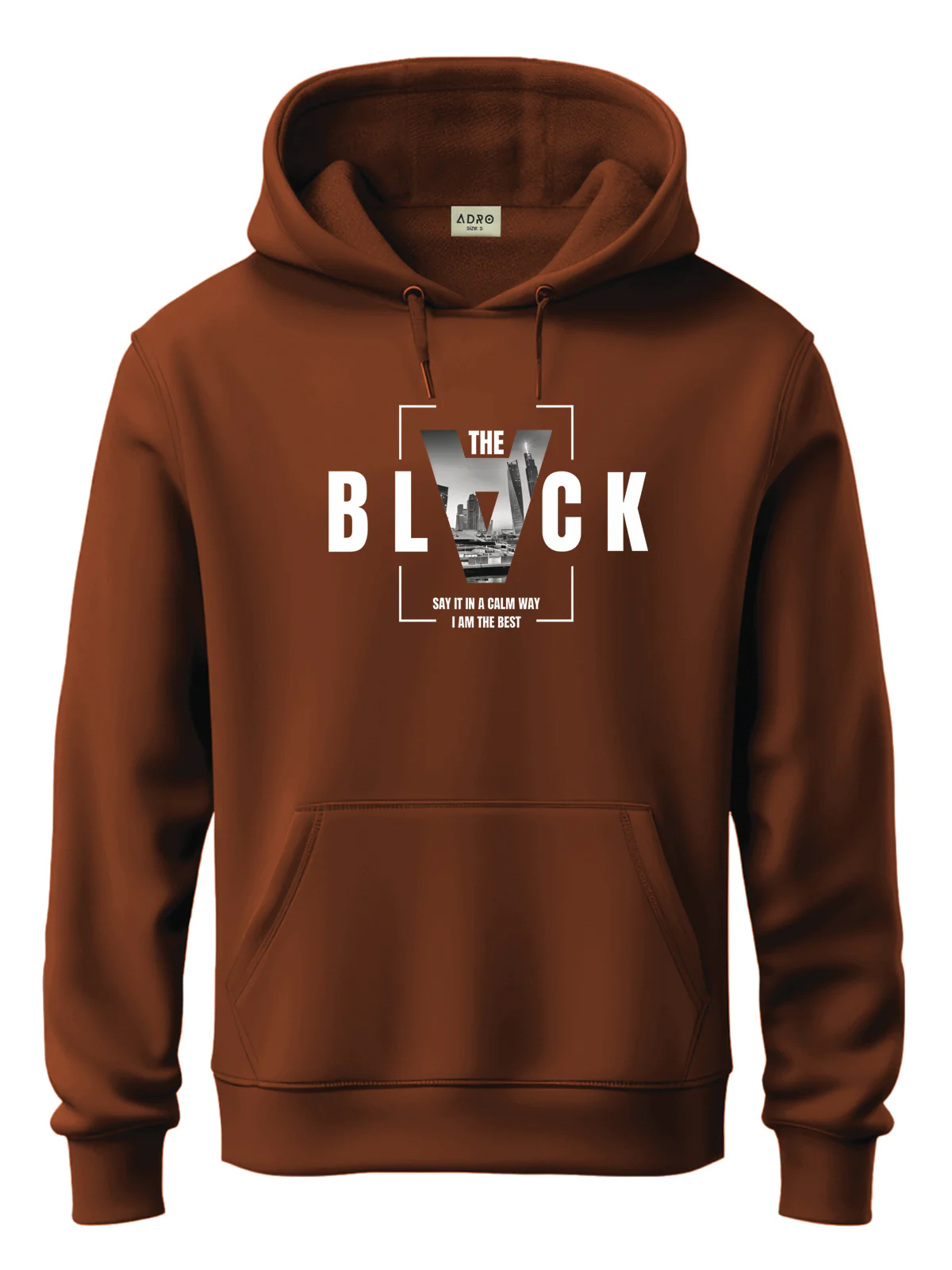 Men Brown Cotton Fleece Printed Hoodie