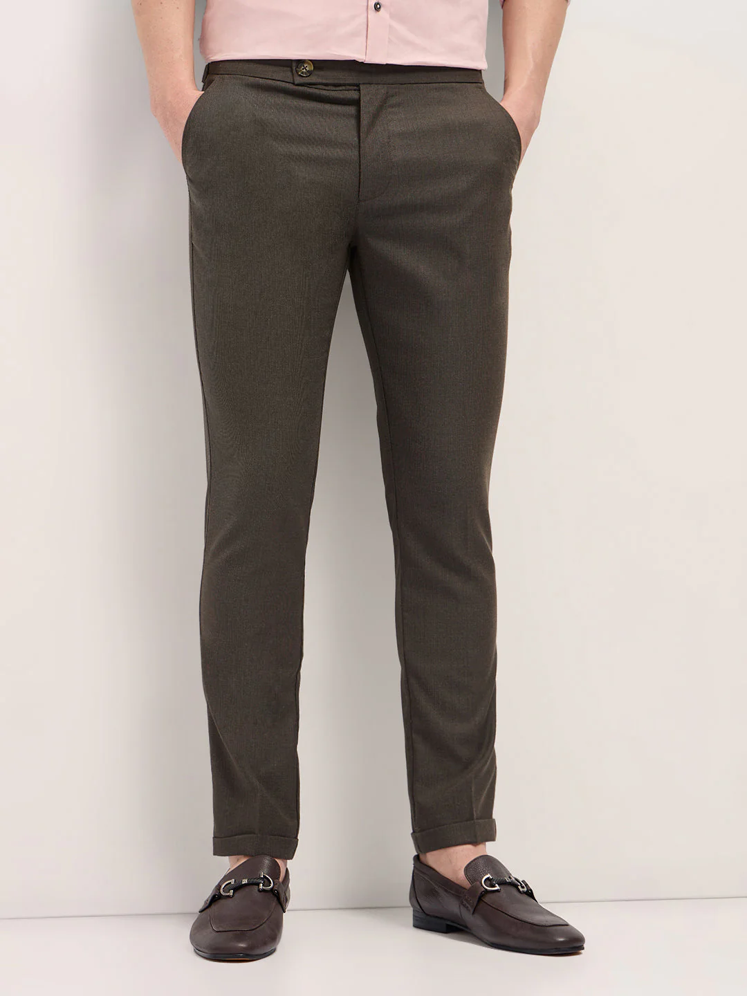 Men Brown Slim Fit Formal Trouser