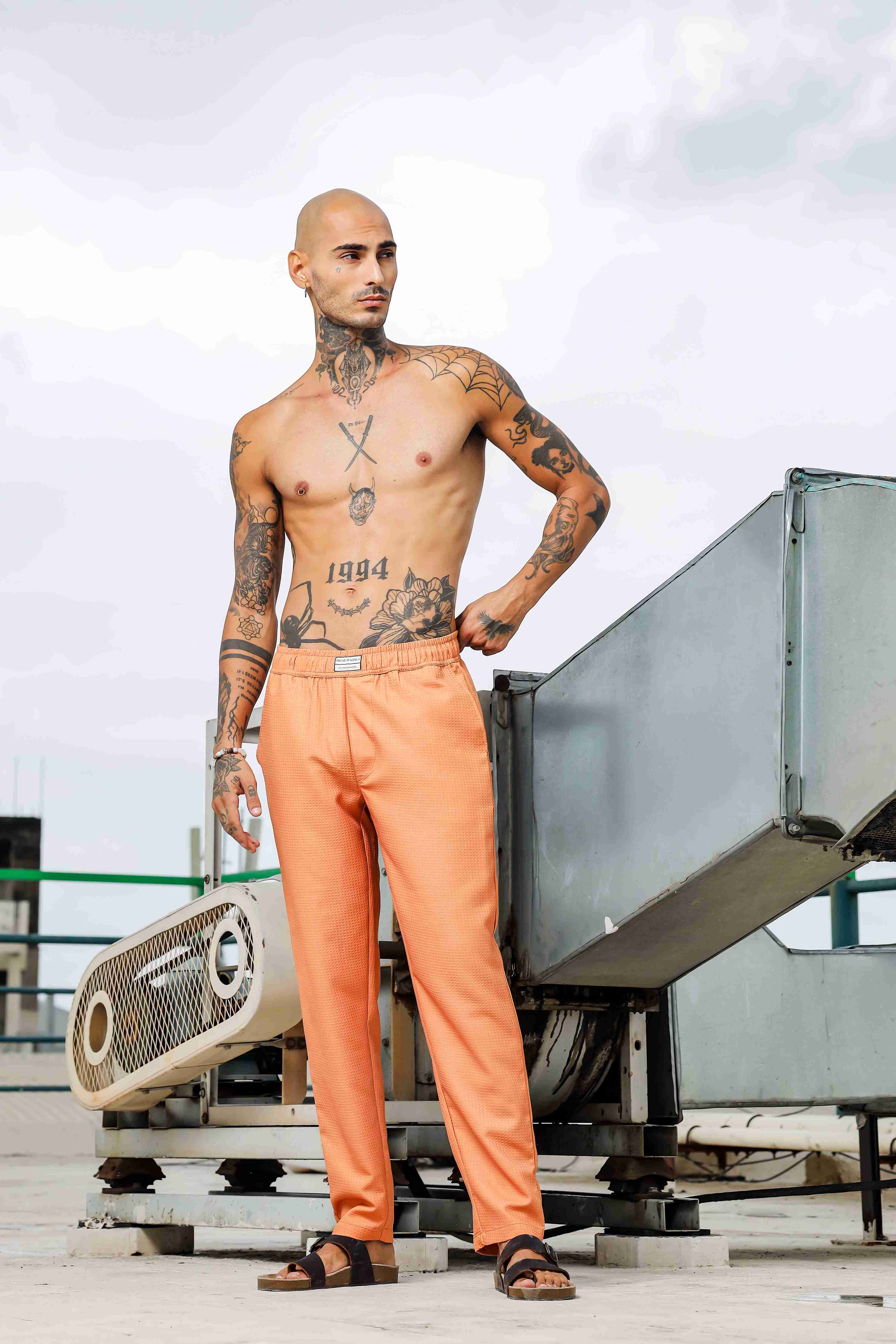 Men Orange Textured Pants - Image 9