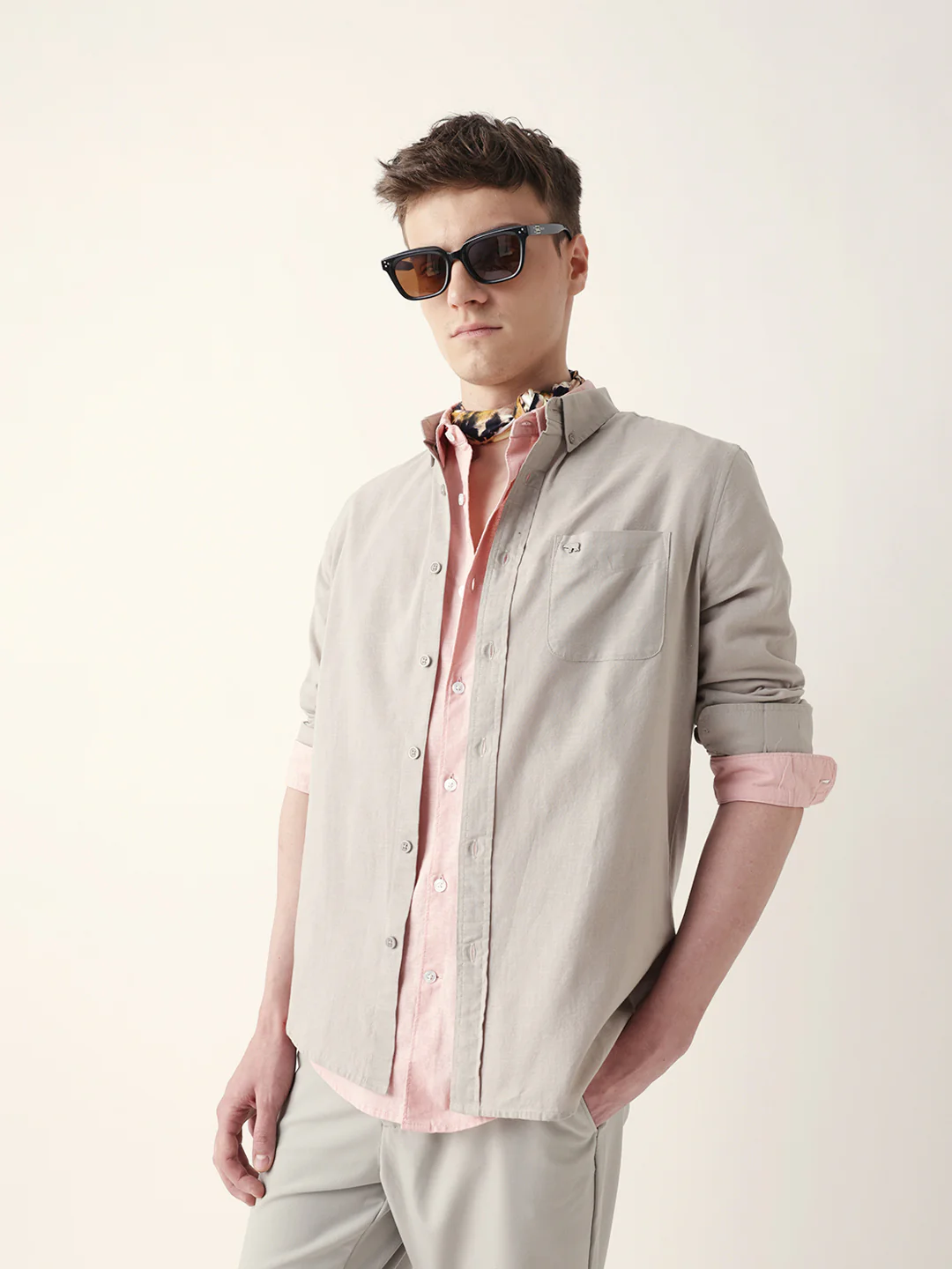 Men Casual Grey Textured Shirt