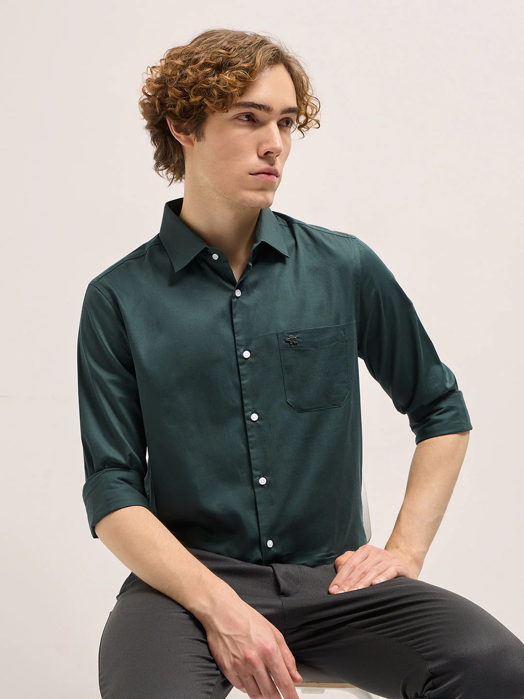 Men Classic Green Tailored Fit Solid Formal Shirt