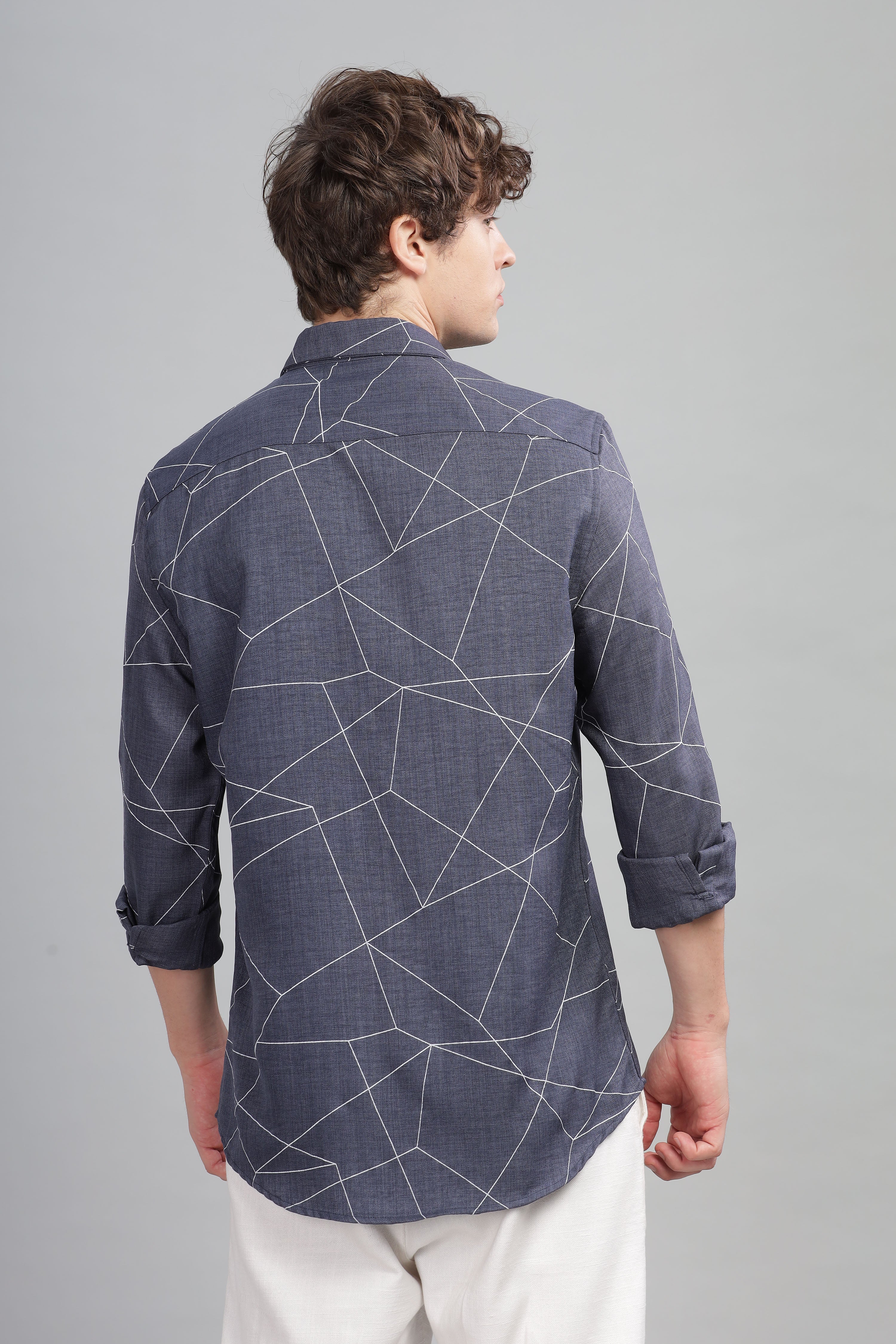 Men Dark Blue Slim Fit Shirt - Image 3