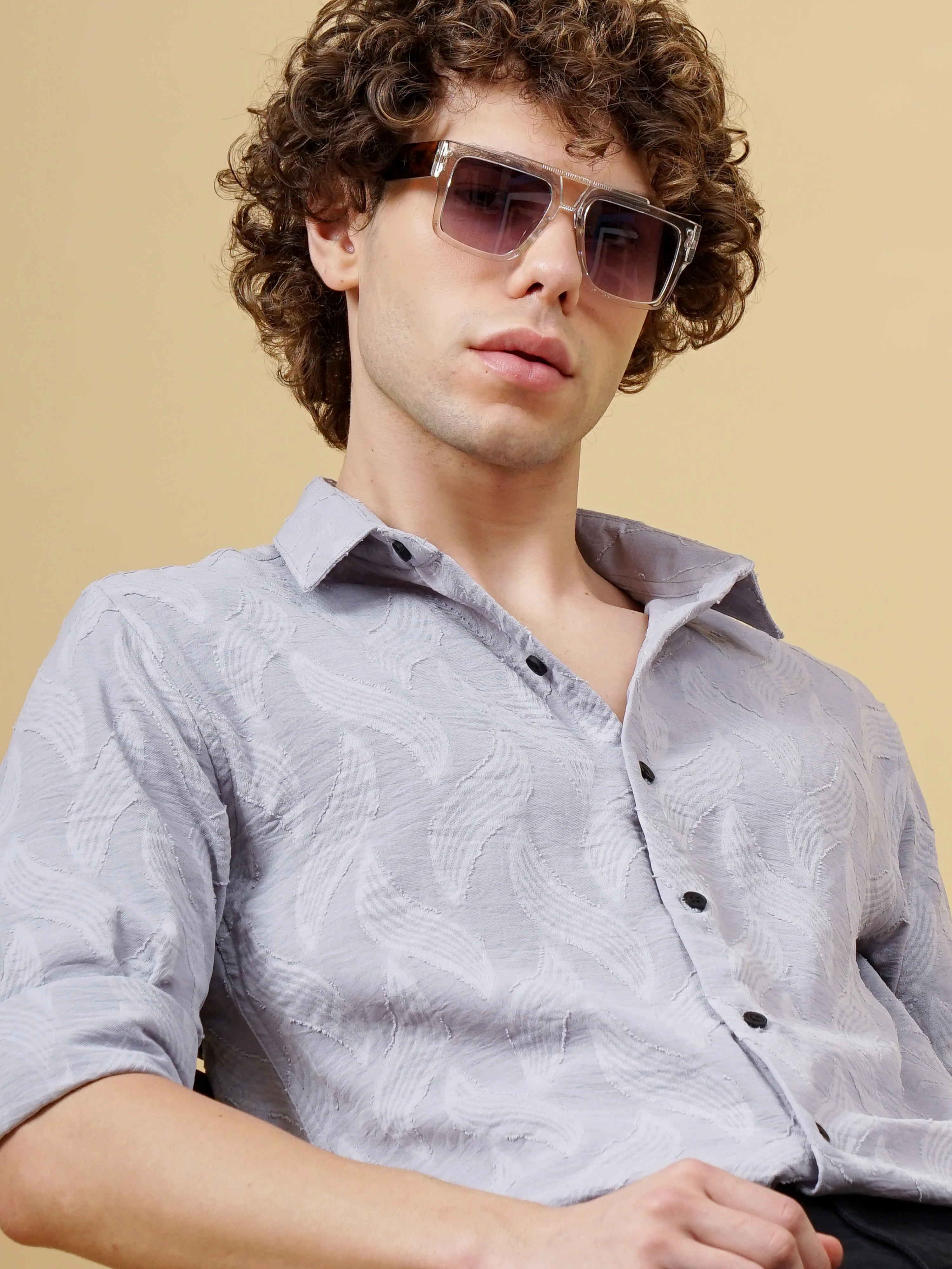 Men Downy Grey Self-Design Shirt