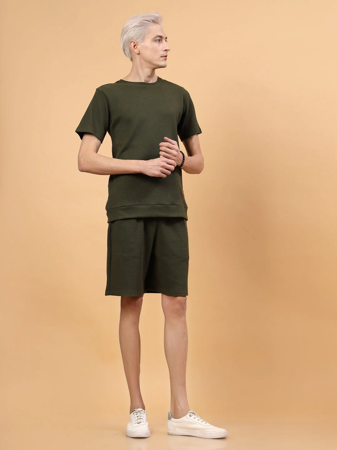 Men Elegance  Slim Fit Waffle Solid Coord Set - Image 2