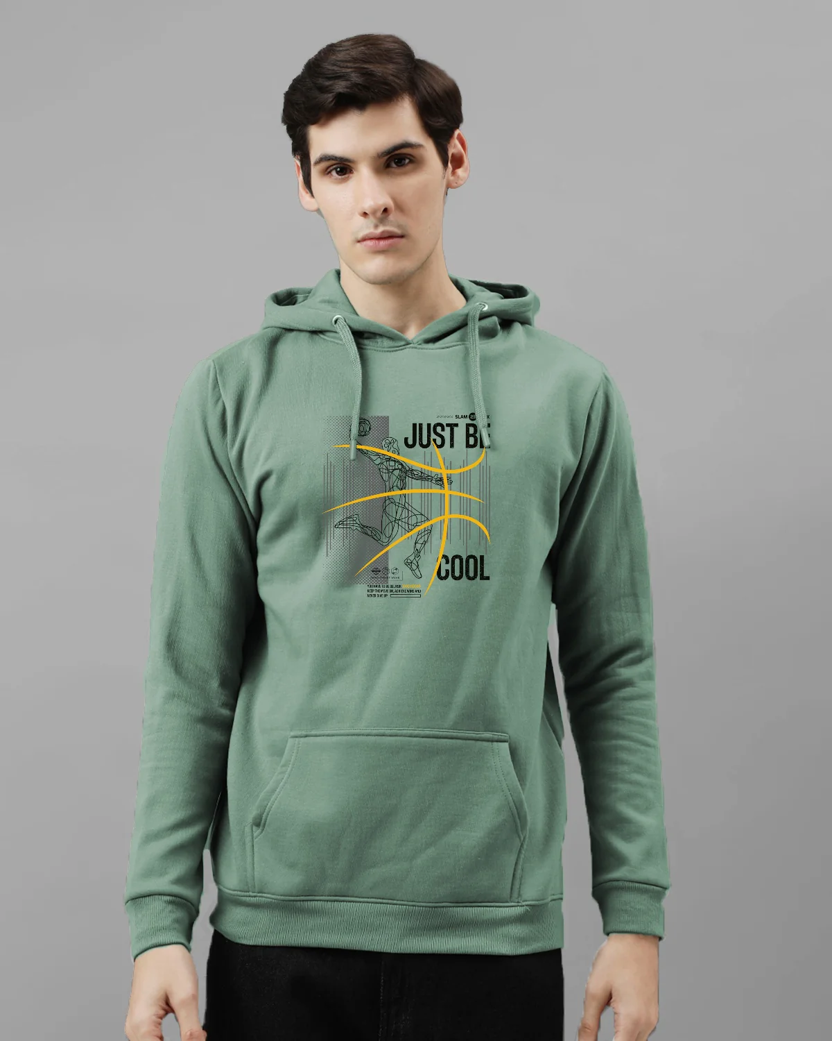 Men Green Basketball Design Hoodie