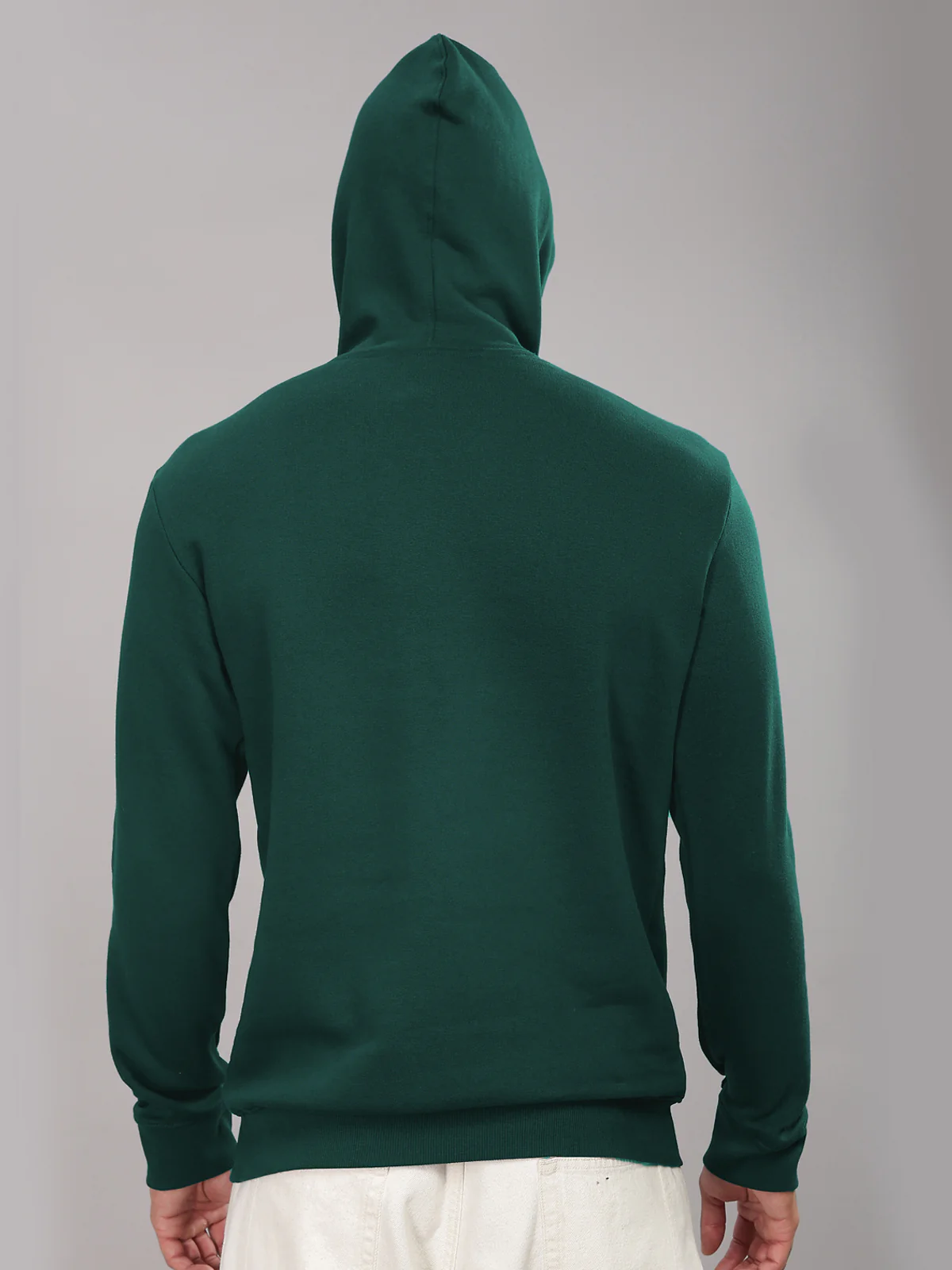Men Green Cotton Fleece Printed Hoodie - Image 2