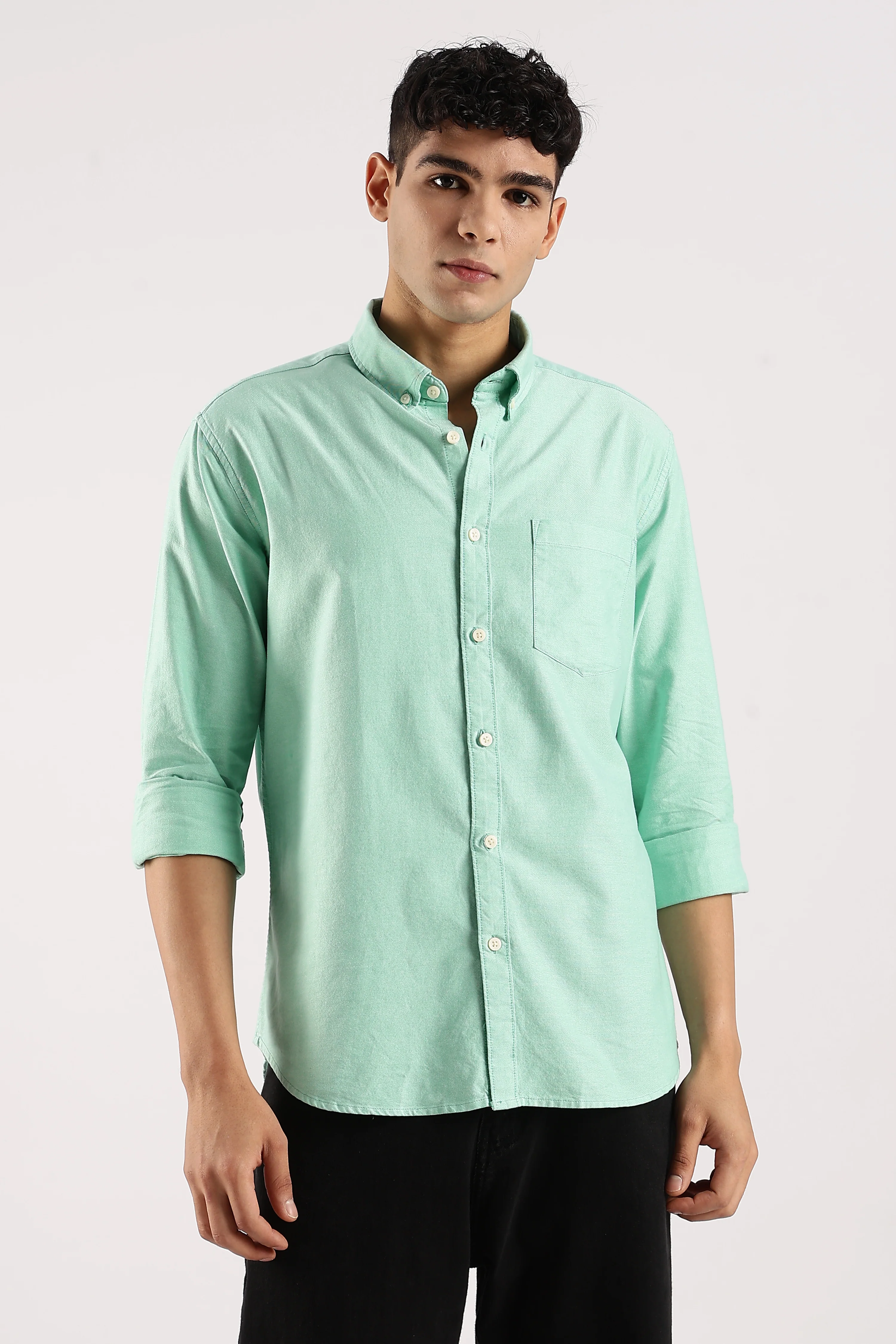 Men Green Cotton Oxford Shirt