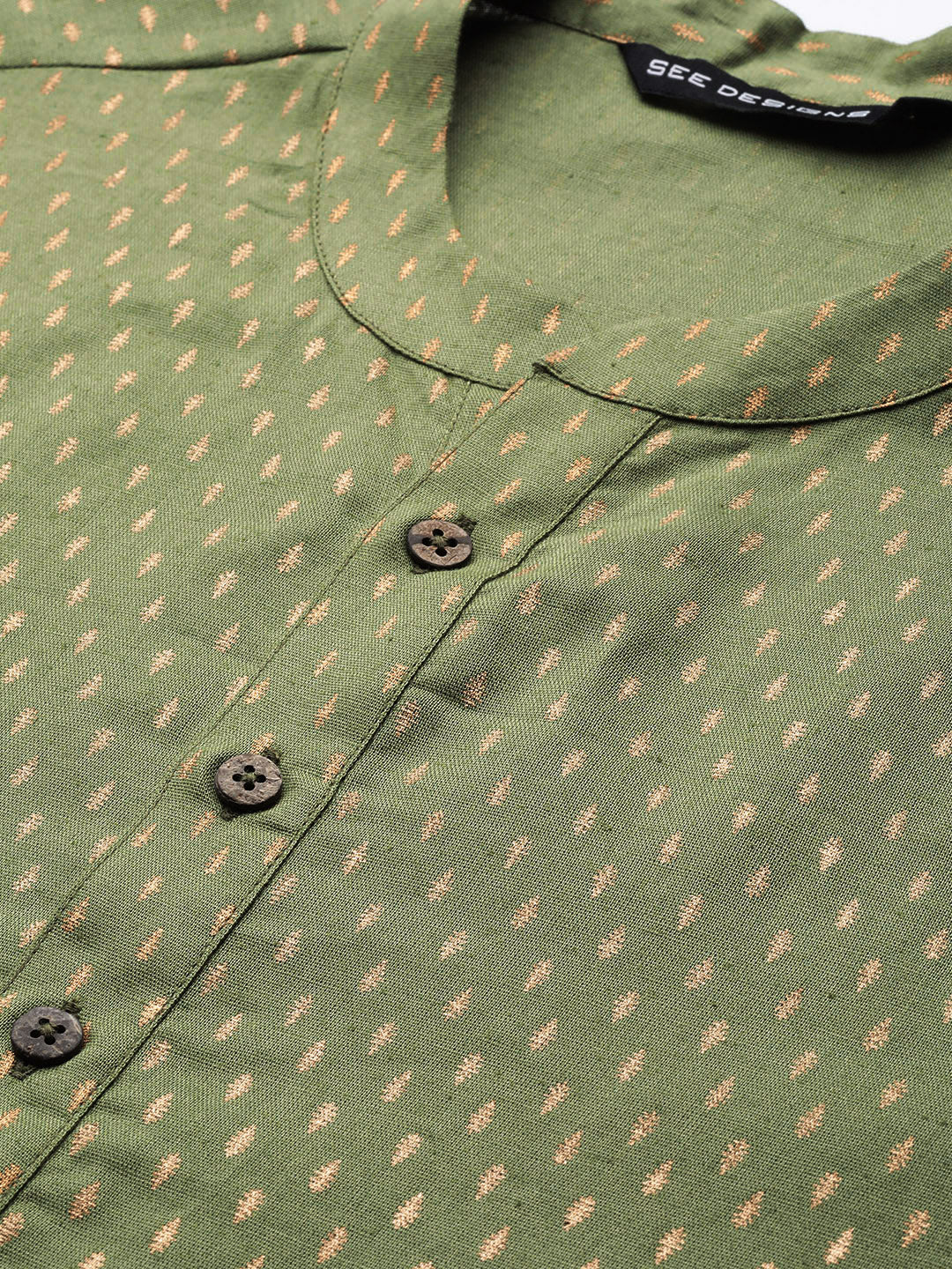 Men Green & Gold Stripe Printed Straight Kurta - Image 2